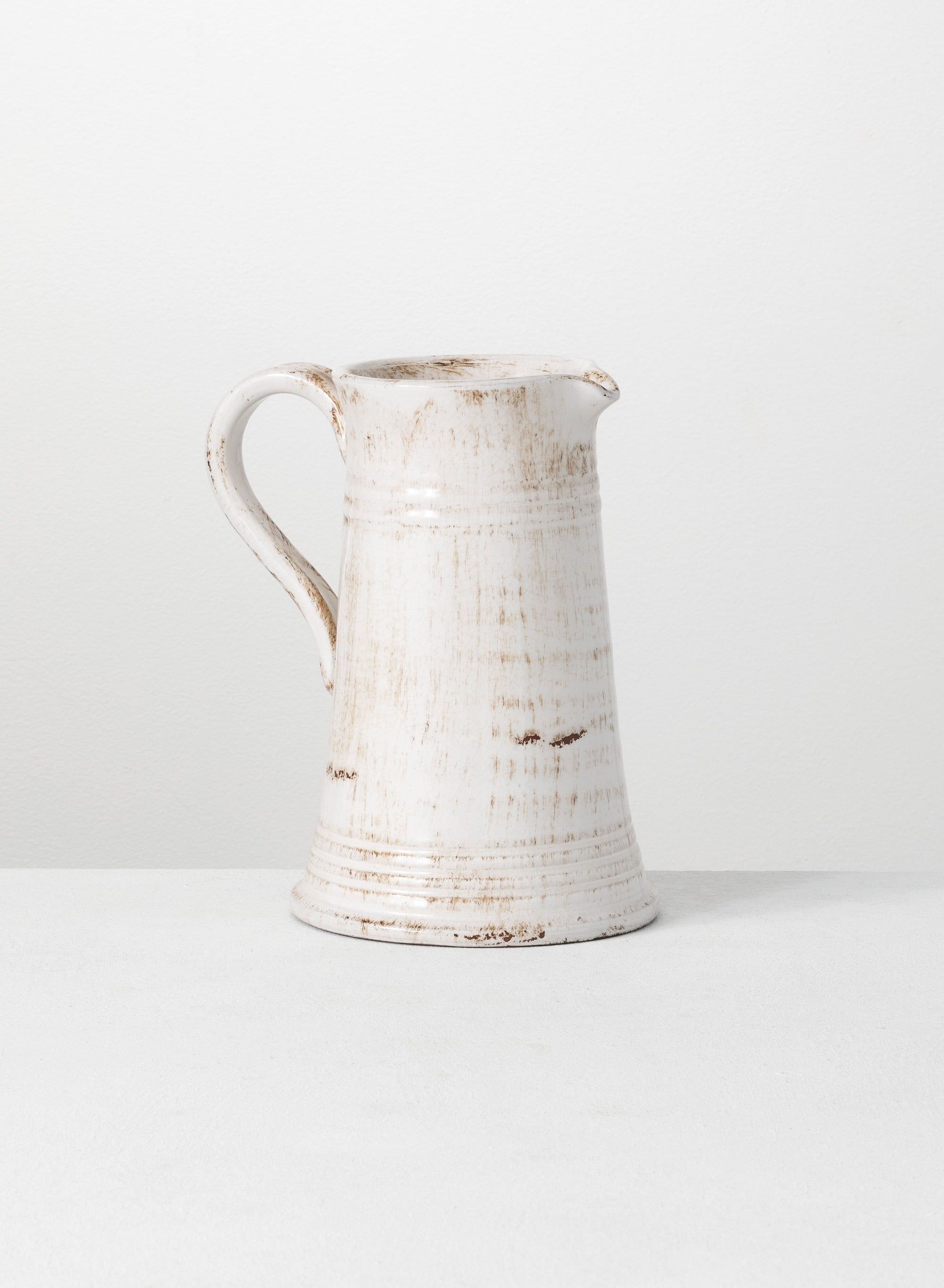 Off-White Glazed Ceramic Decorative Pitcher Vase 10"