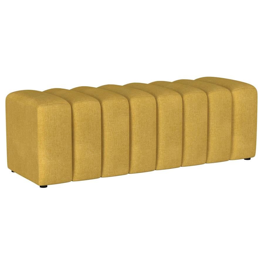 Mustard Yellow Fabric Upholstered Tufted Accent Bench