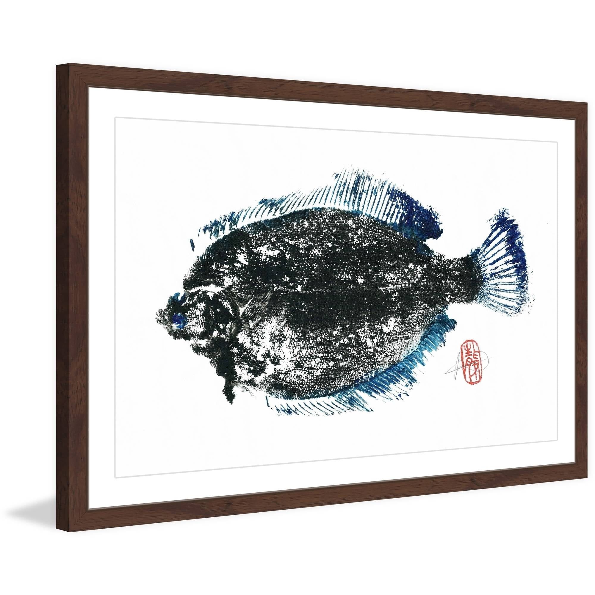 Gyotaku Blue and Black Framed Fish Print on Canvas