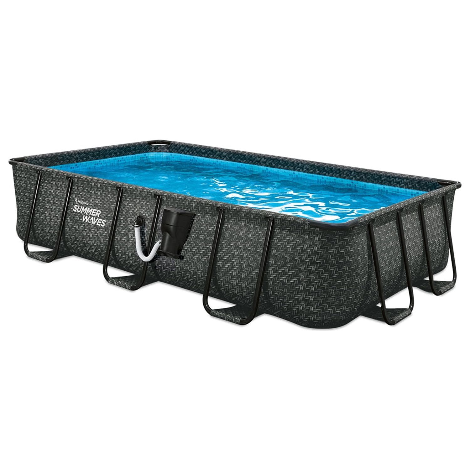 Summer Waves 14 Foot Dark Herringbone Rectangular Pool with Filter Pump