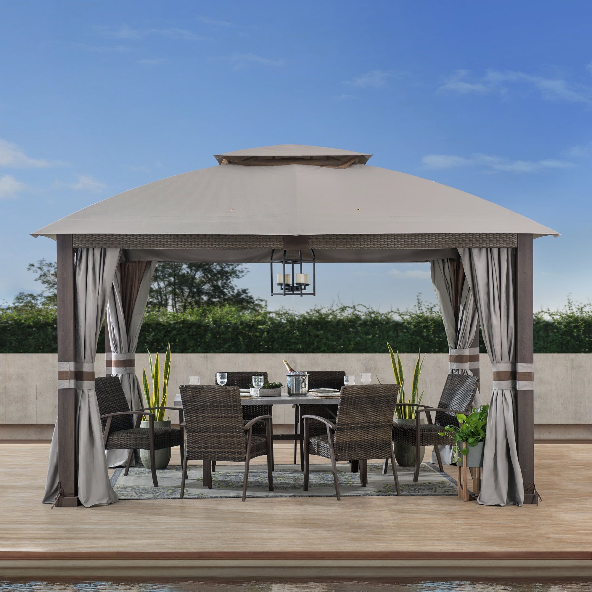 Fiona 11 ft x 13 ft Light Gray Steel Frame Gazebo