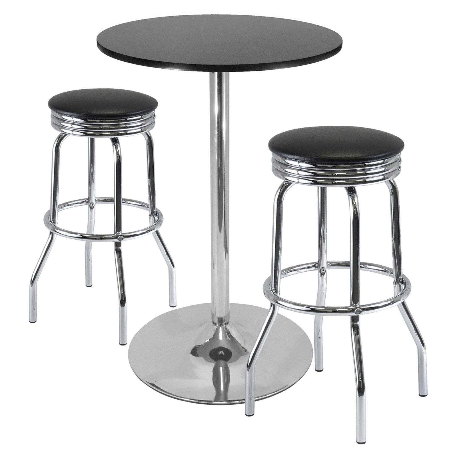 Black Faux Leather and Chrome 3-Piece Pub Set