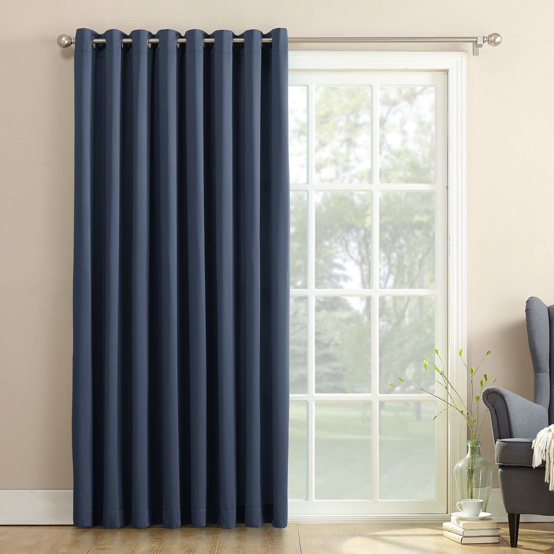 Navy Blue Polyester Blackout Grommet Curtain Panel 100" x 84"