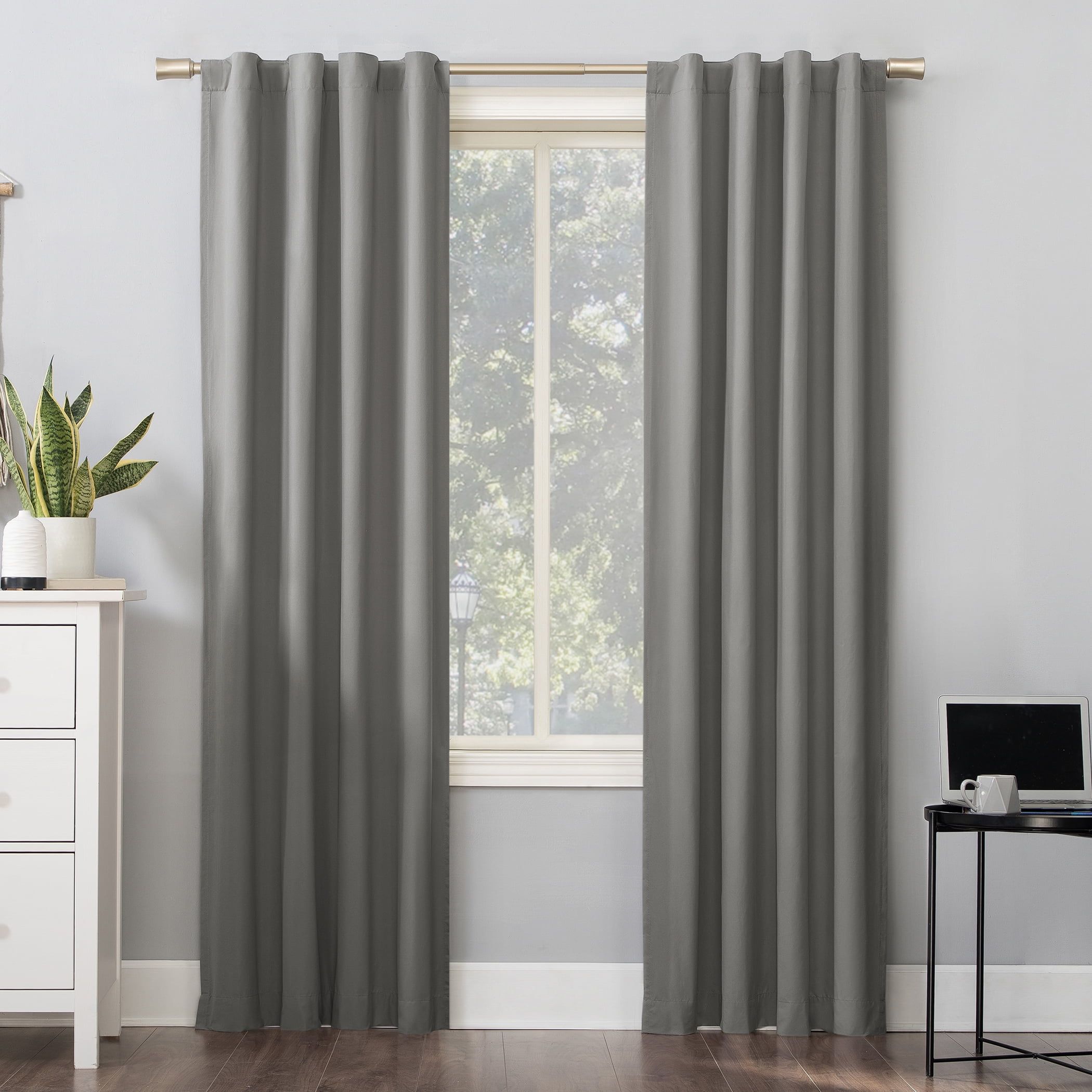 Gray Extra Long Blackout Polyester Drapes with Hidden Tabs