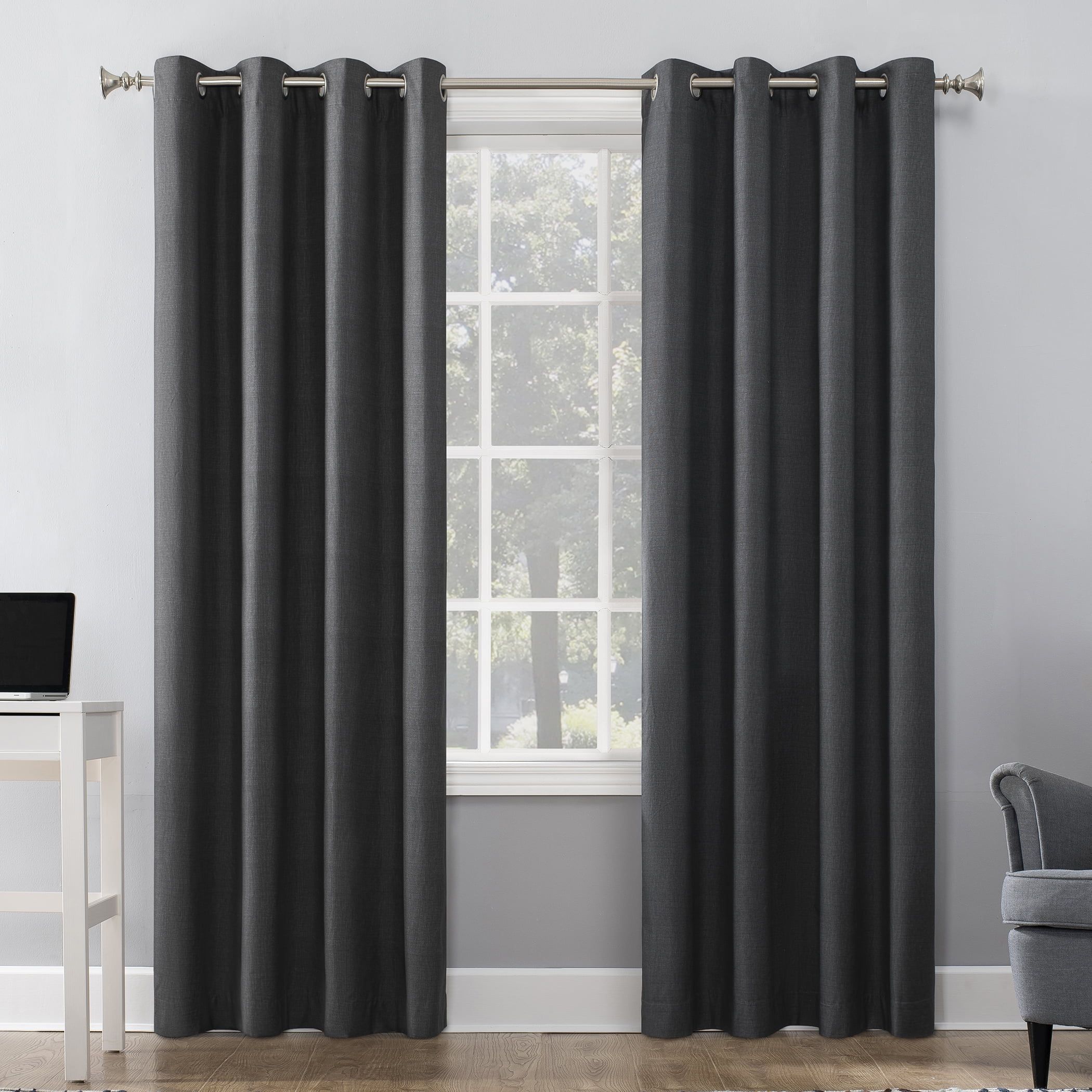 Charcoal Blackout Grommet Curtain Panel, 50" x 84" Polyester