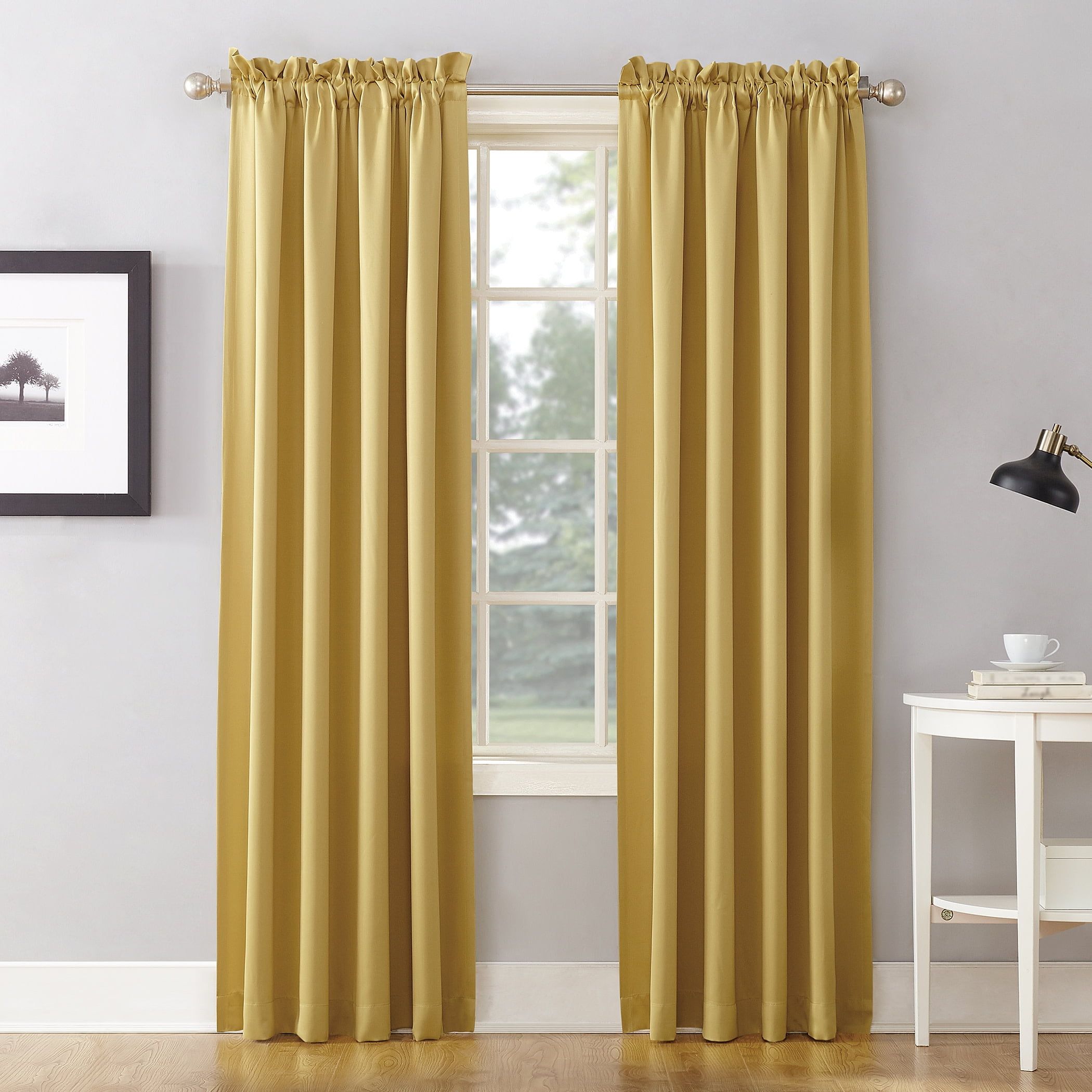 Flax Gold Room Darkening Polyester Rod Pocket Curtain Panel