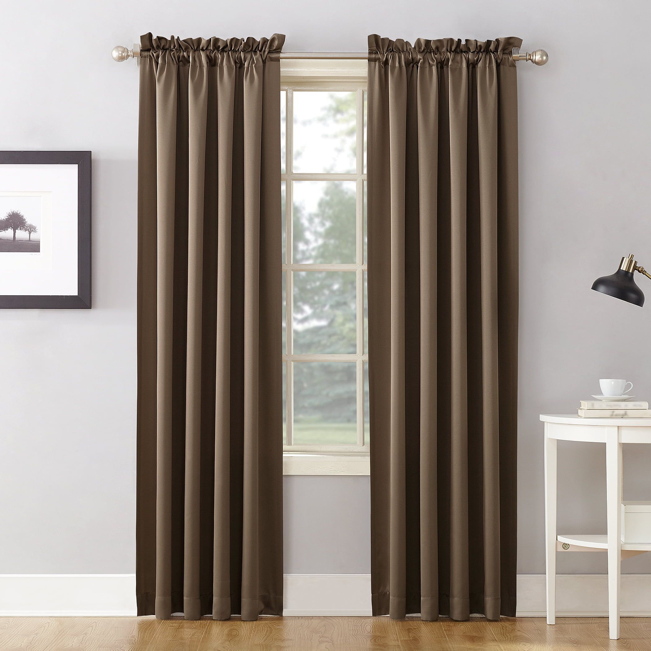 Mocha Room-Darkening Rod Pocket Curtain Panel, 54" x 63"