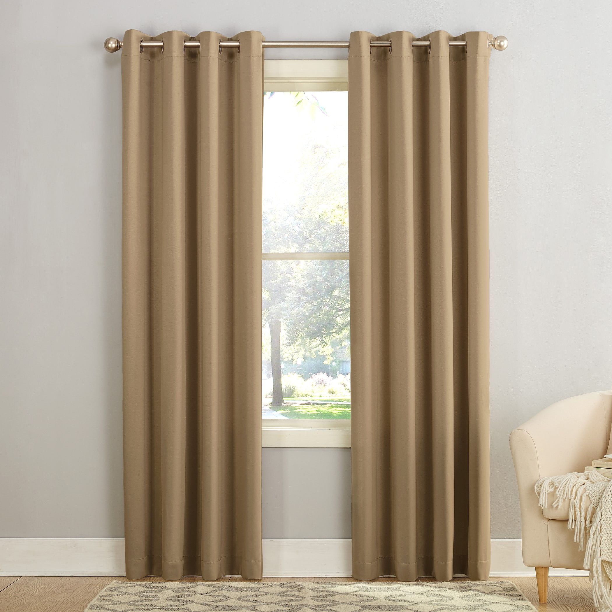 Taupe Room-Darkening Grommet Curtain Panel, 54"x63" Polyester