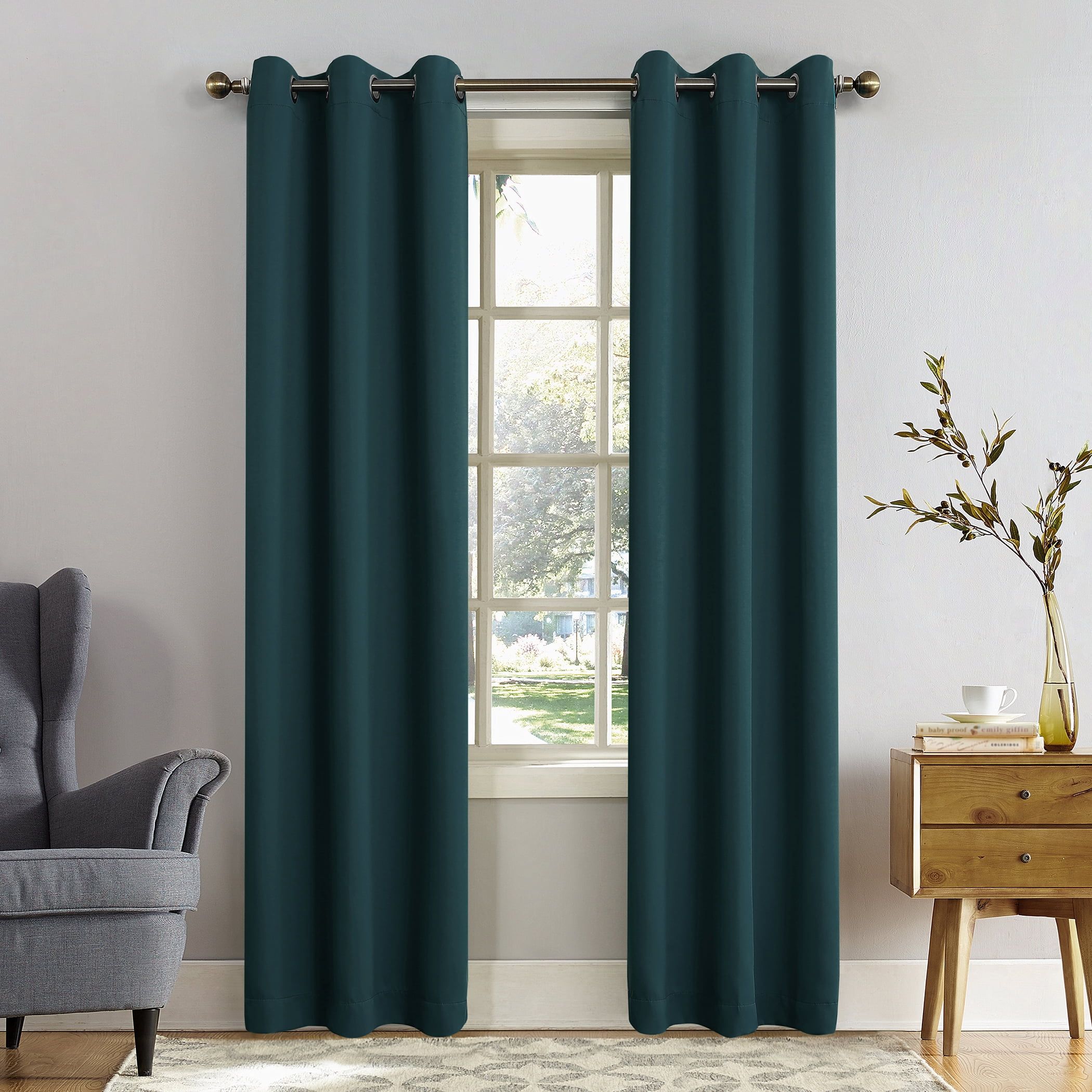 Teal Polyester Blackout Grommet Curtain Panel, 40" x 95"