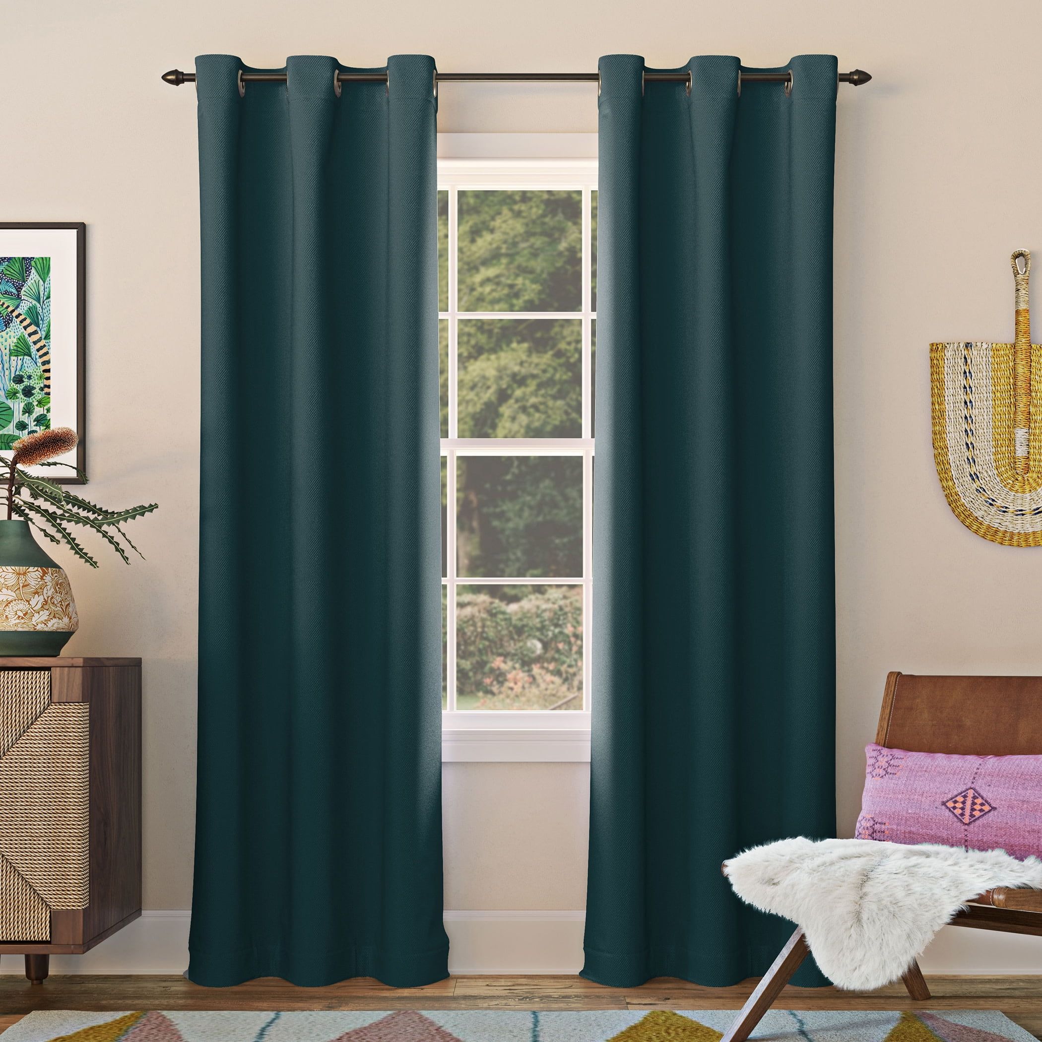 Teal Polyester Blackout Grommet Curtain Panel, 40" x 95"