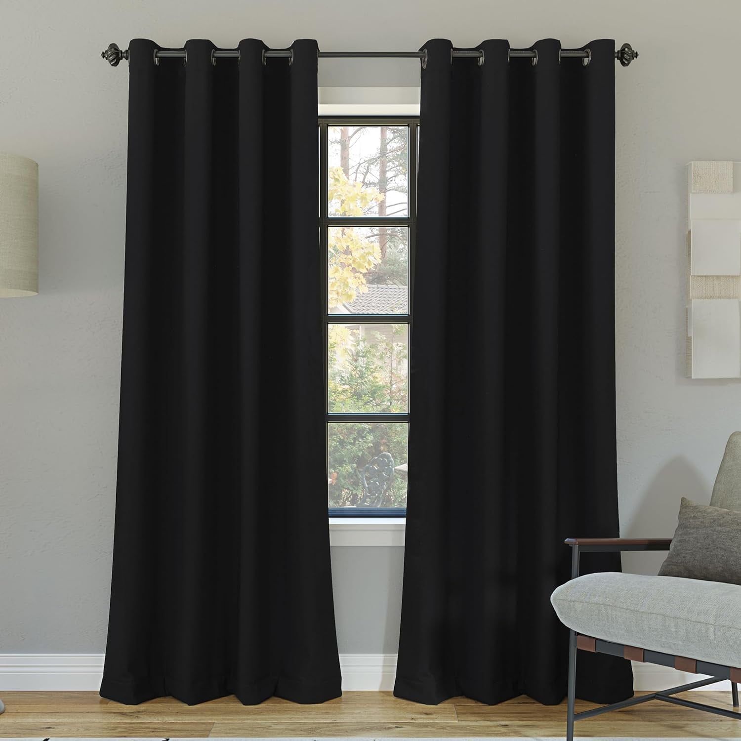 Black 84" Polyester Blackout Grommet Curtain Panel Pair