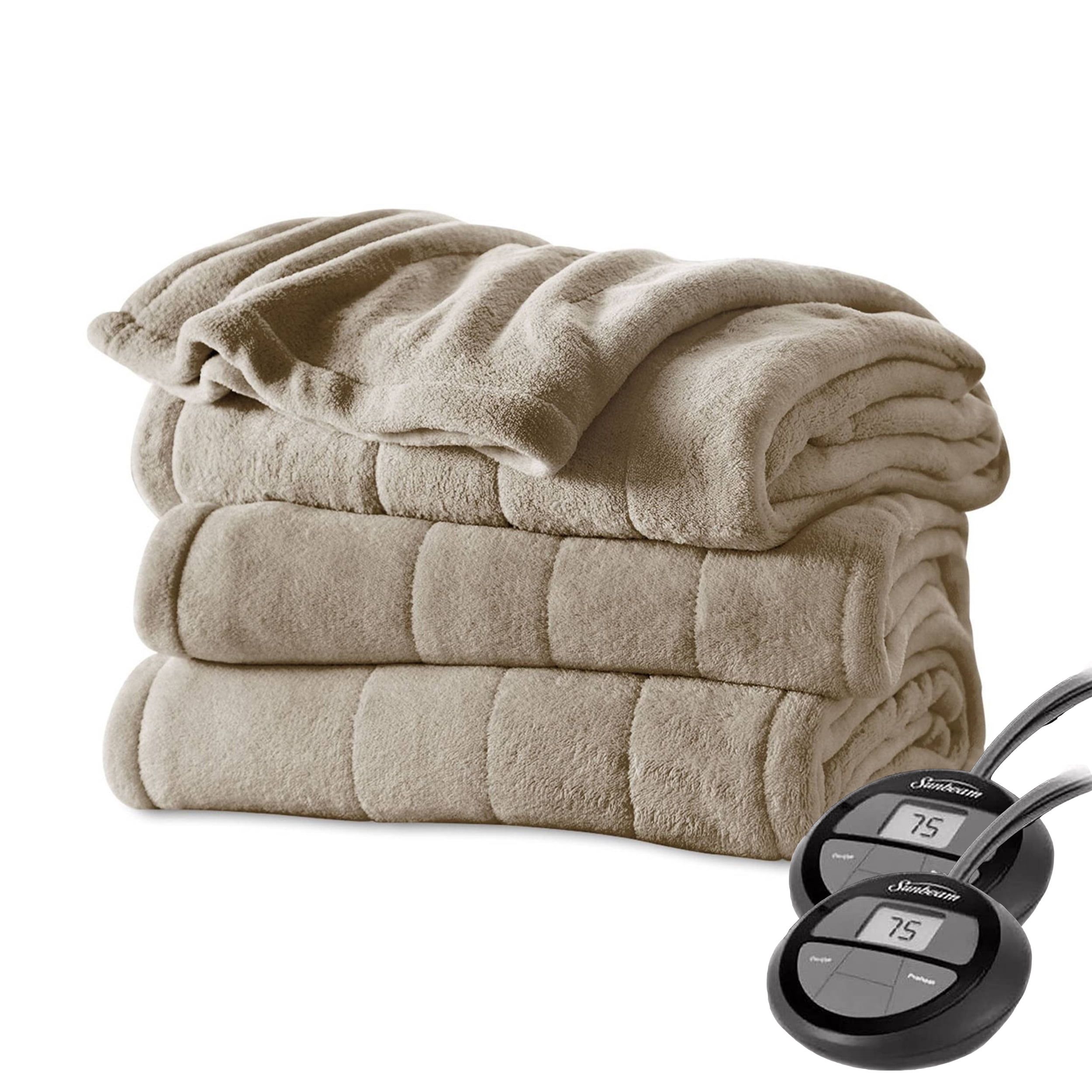 King Beige Microplush Heated Fleece Blanket