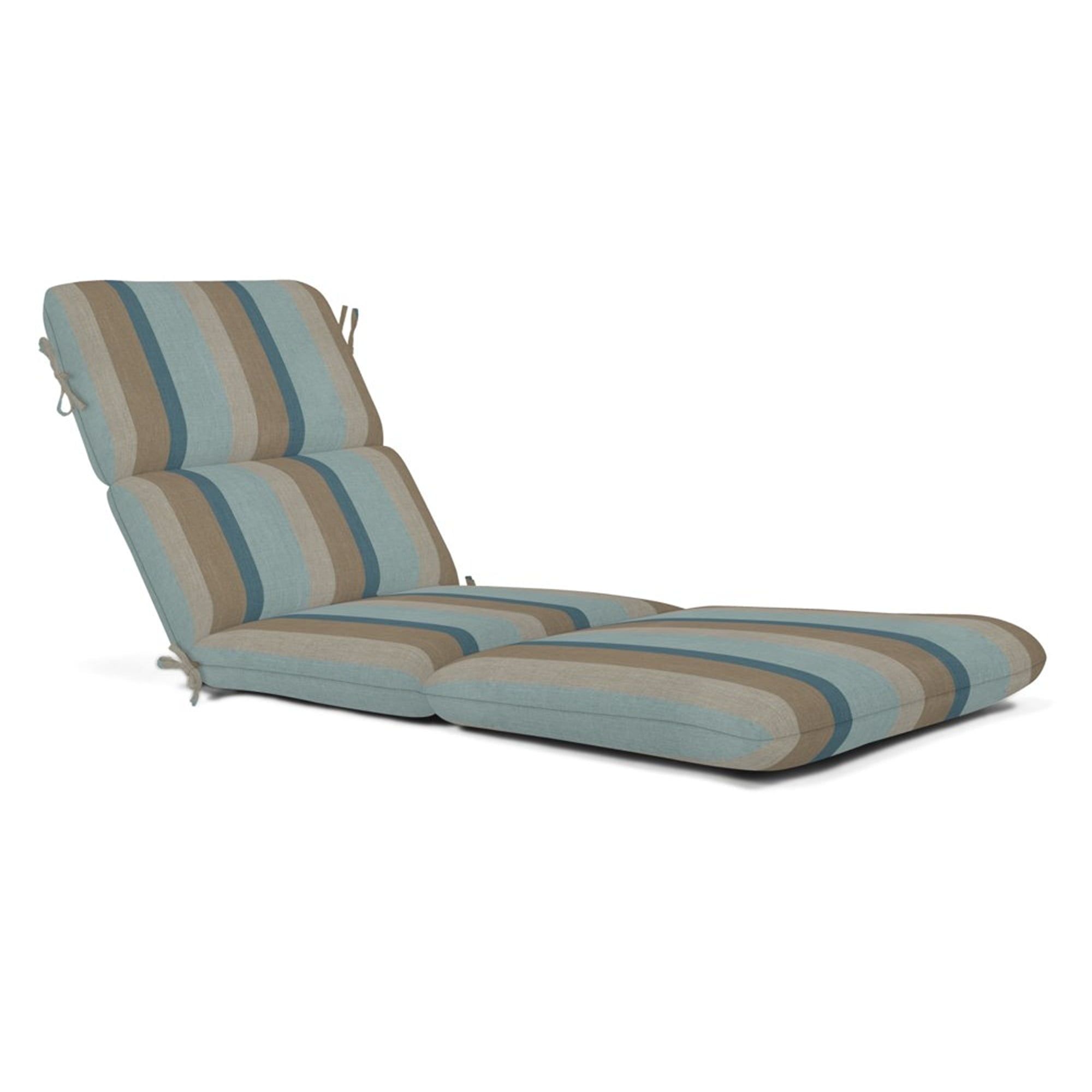 Sunbrella Blue and Beige Striped Outdoor Chaise Lounge Cushion