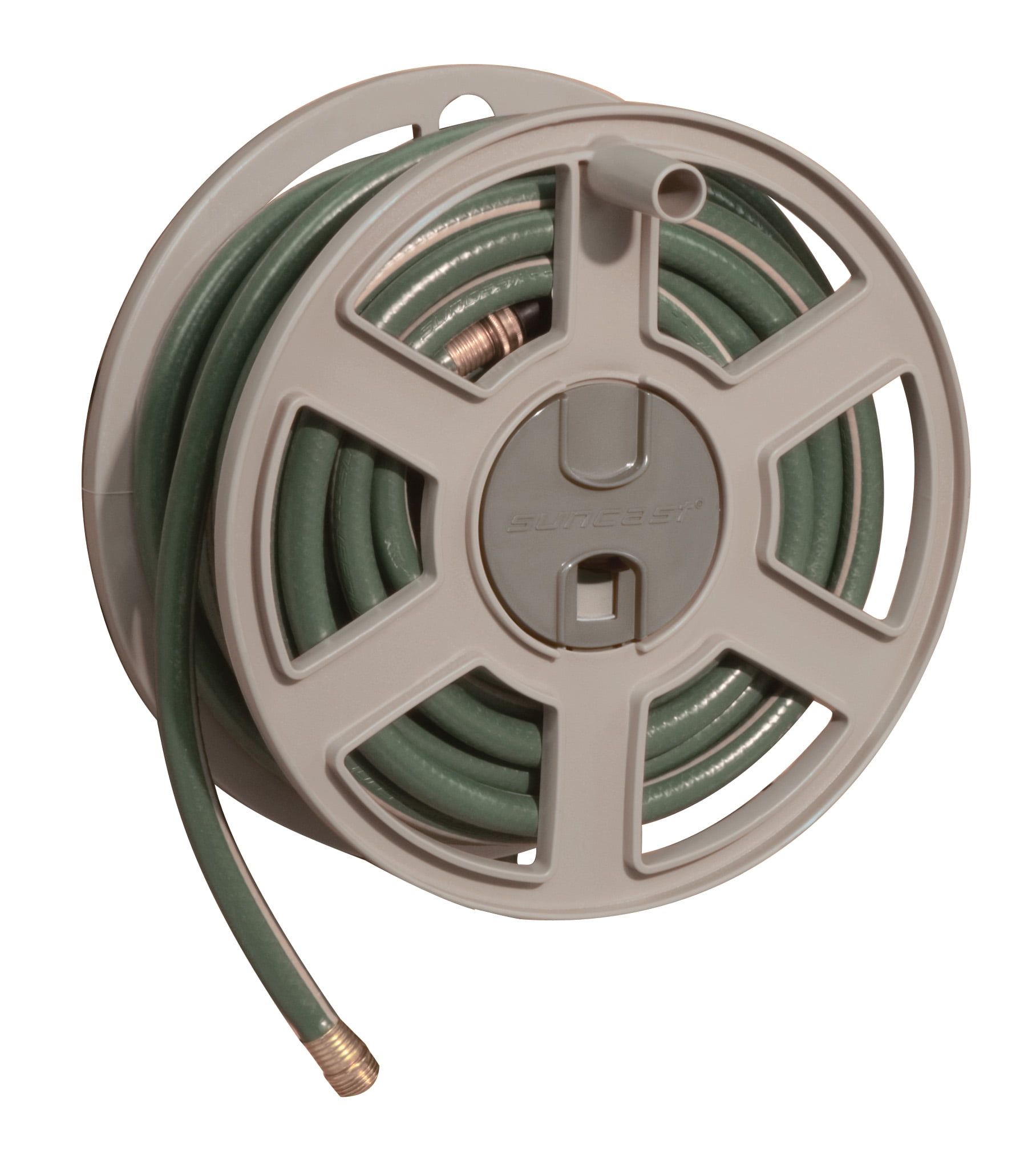 Taupe Resin Wall-Mounted Hose Reel with 100 ft Capacity