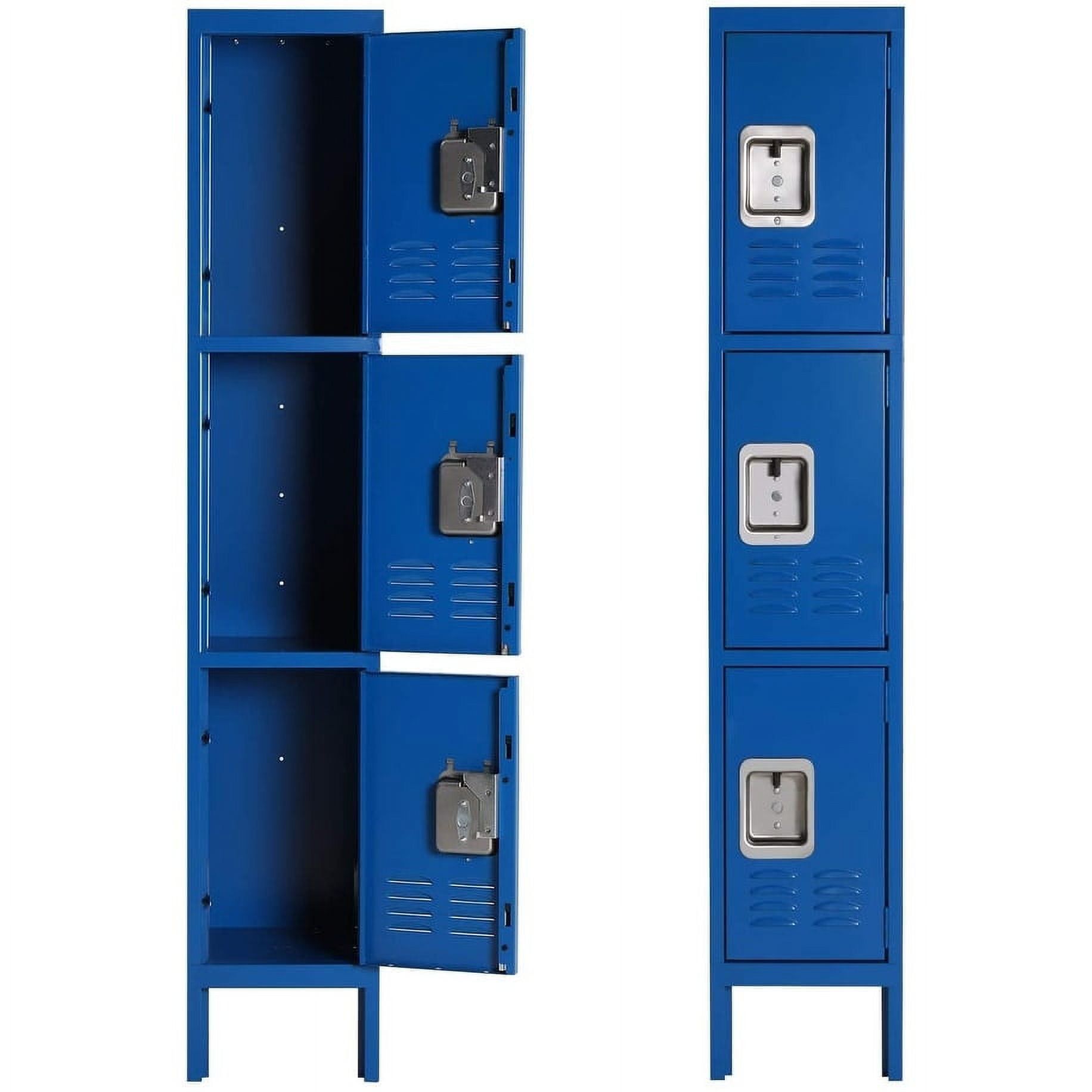 Blue Triple-Tier Lockable Steel Office Locker Cabinet