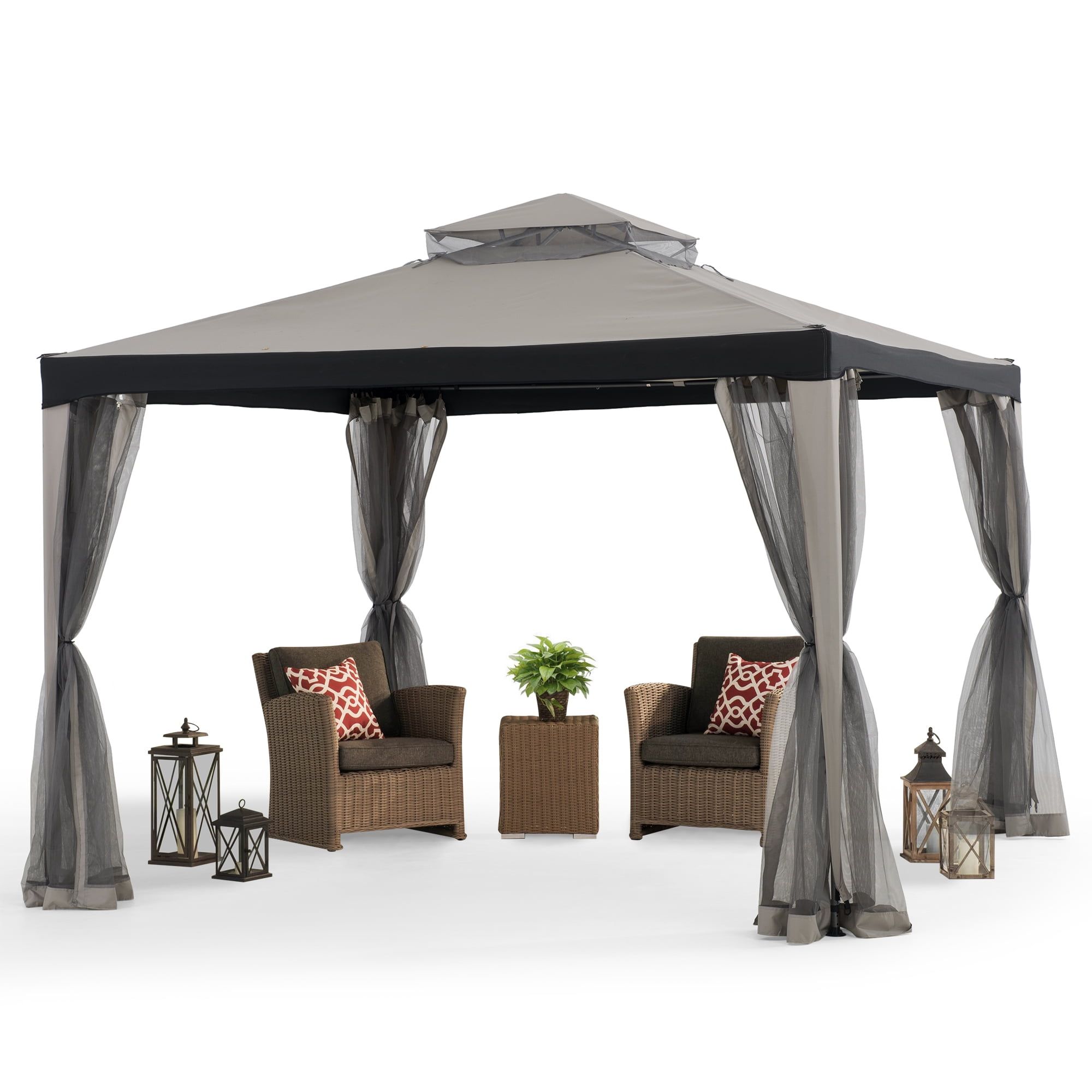 Sunjoy 10x10 Grey Steel Frame Gazebo with Mesh Netting