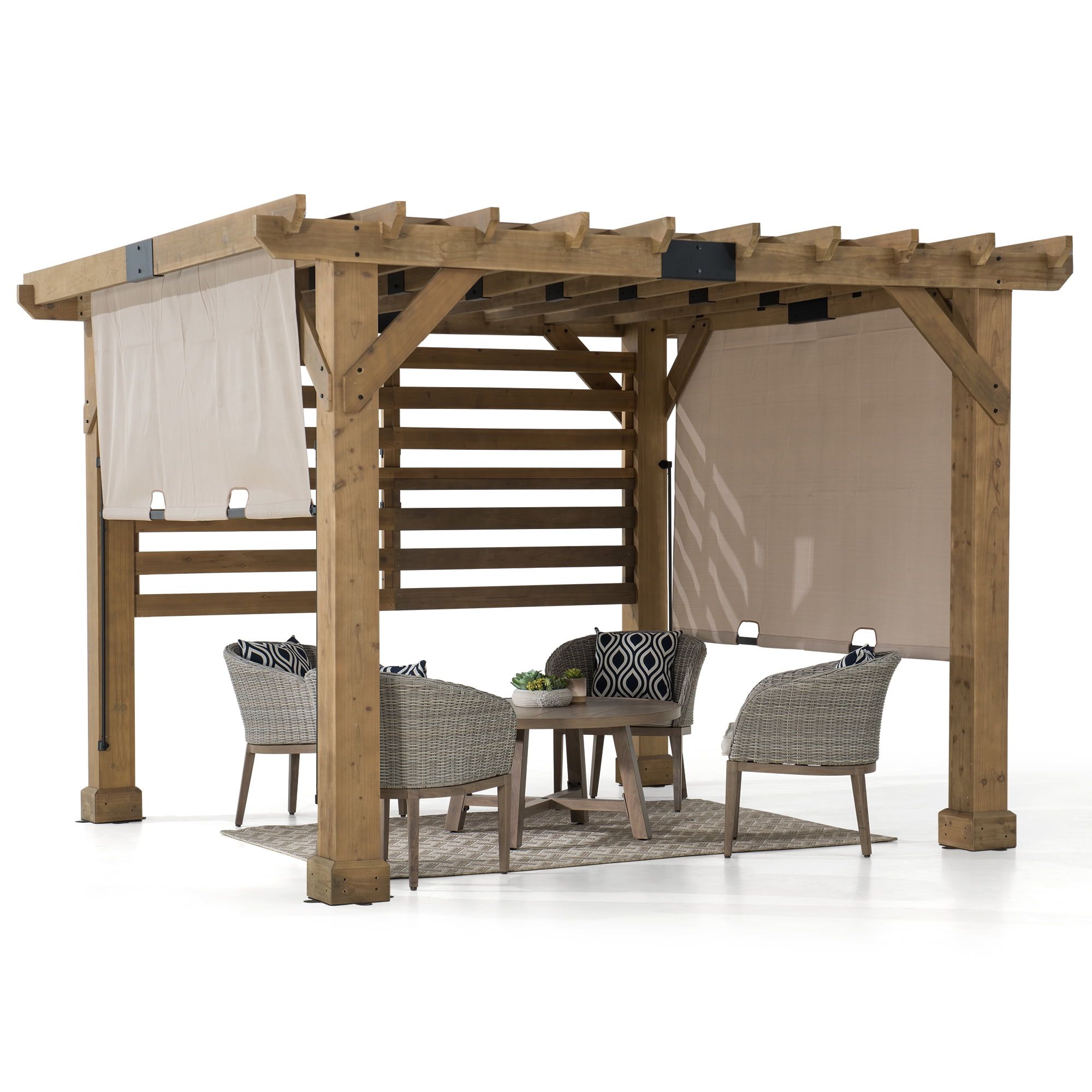 Cedar Wood 10x11 ft Pergola with Tan Adjustable Canopy