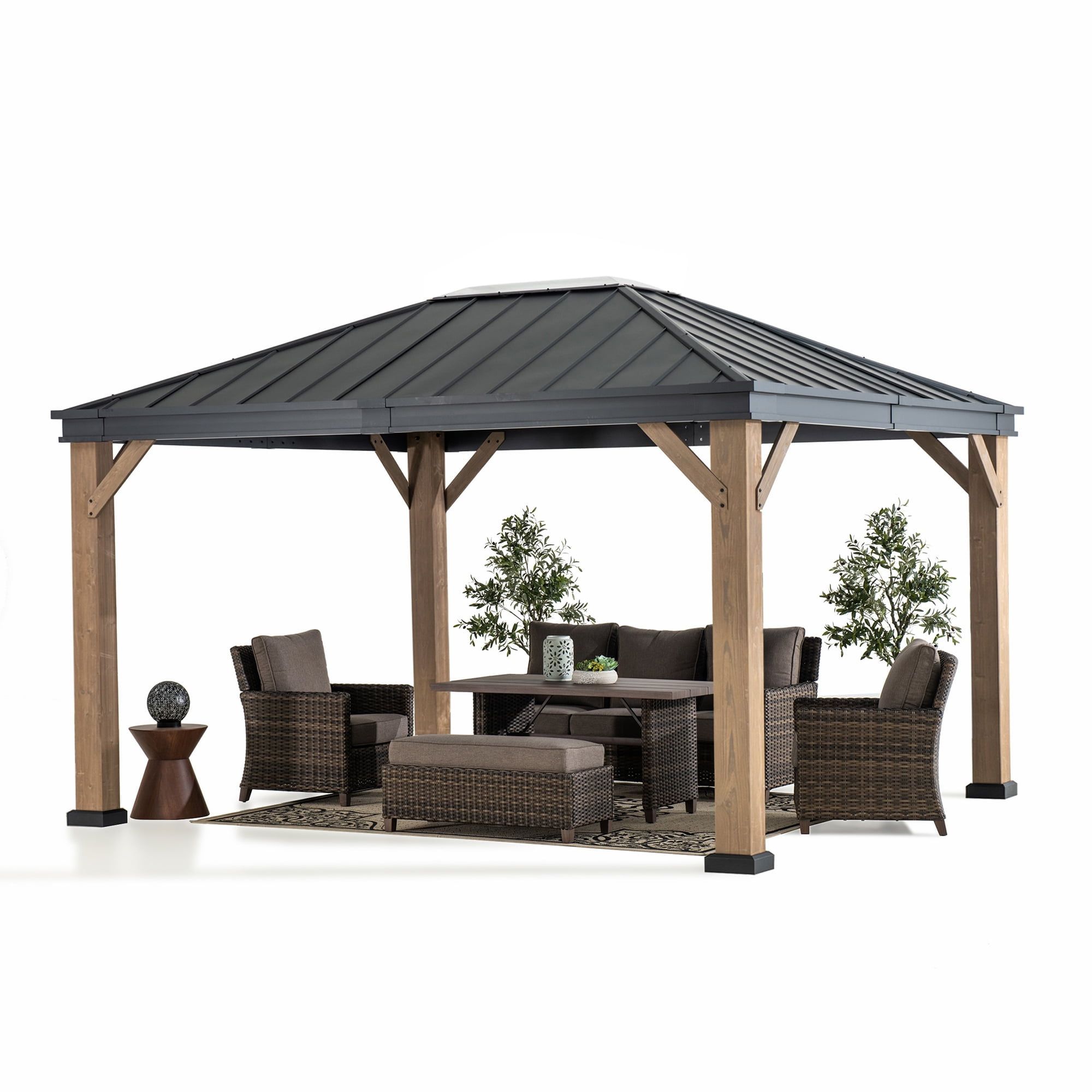 Sunjoy 11 x 13 ft Black Steel Hardtop Gazebo with Skylight