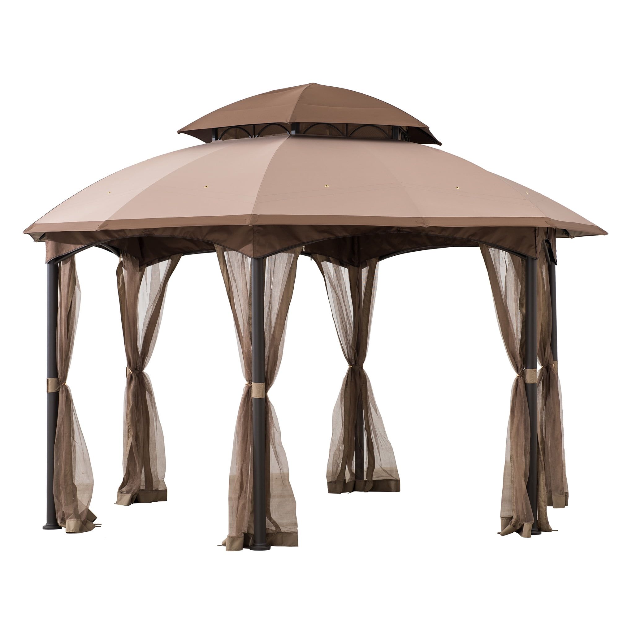 Tan and Brown Steel Frame Gazebo with 2-Tier Dome Canopy