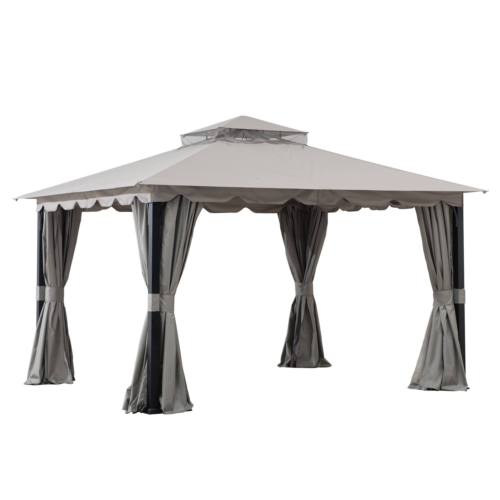 Gray Steel 11x13 ft. Gazebo with 2-Tier Roof and Curtains