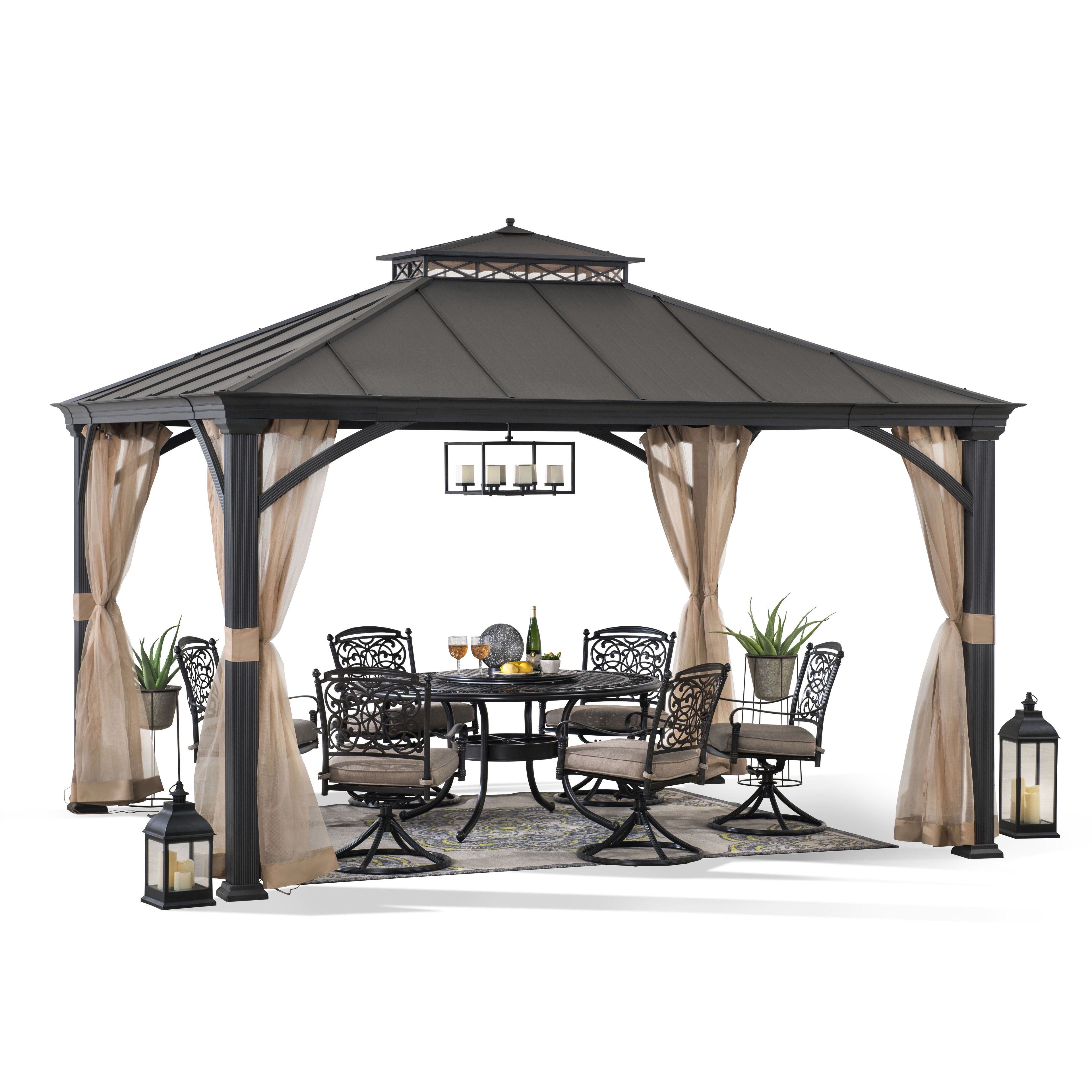 Sunjoy 11x13 Black Aluminum Hardtop Gazebo with Mesh Netting