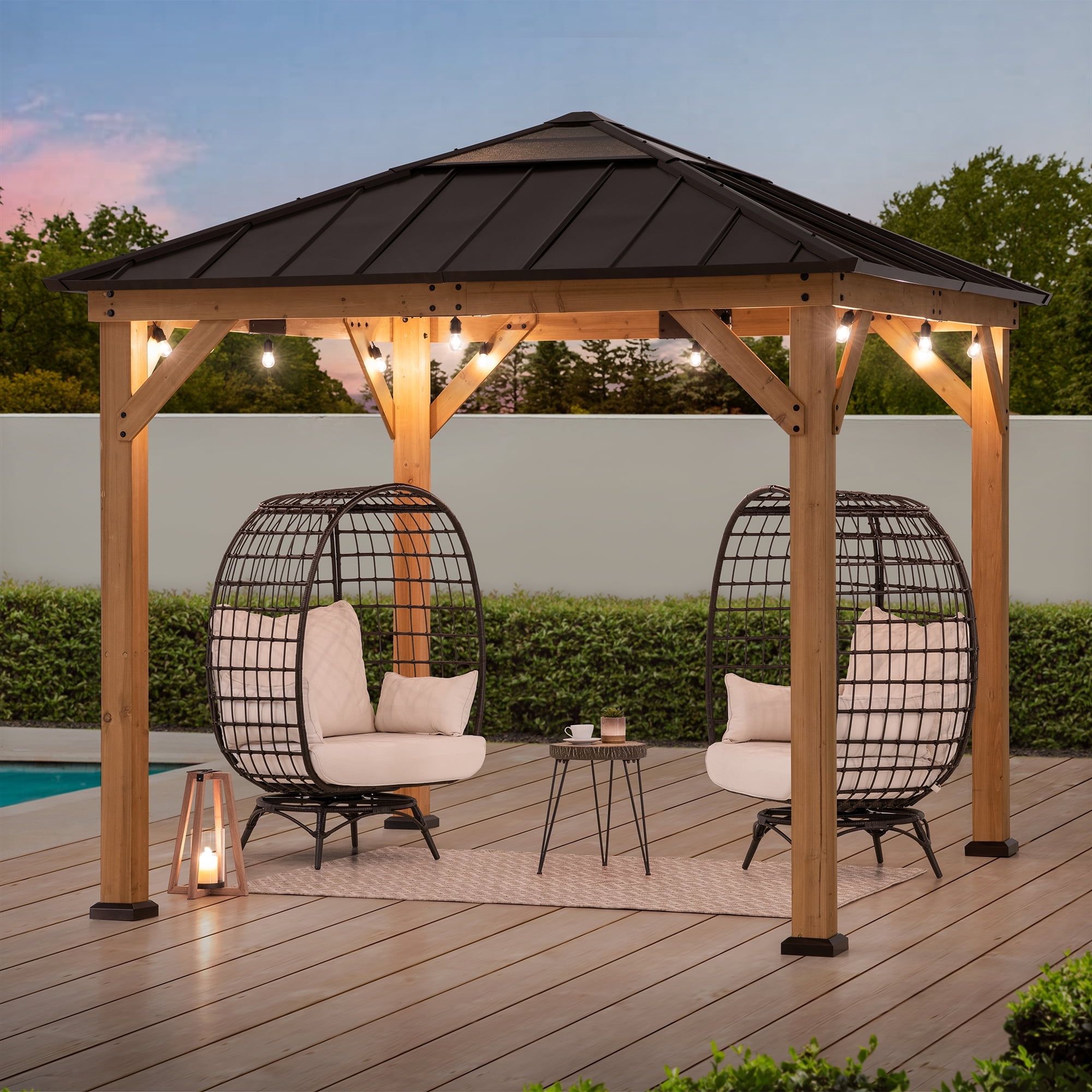 Sunjoy 9 ft. Cedar Wood Gazebo with Brown Steel Roof