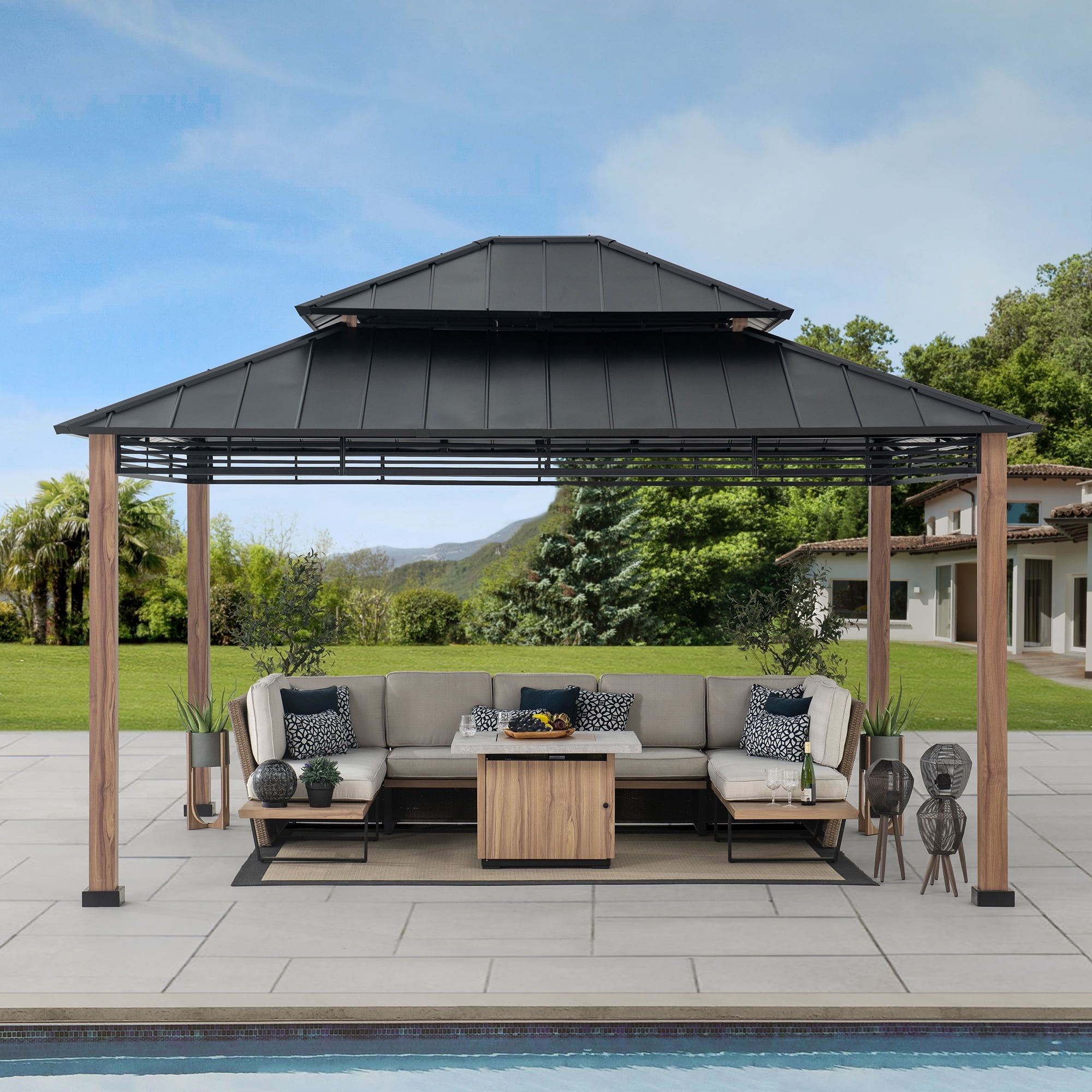 Sunjoy Roberts 13 x 15 ft. Black Steel Frame Hardtop Gazebo