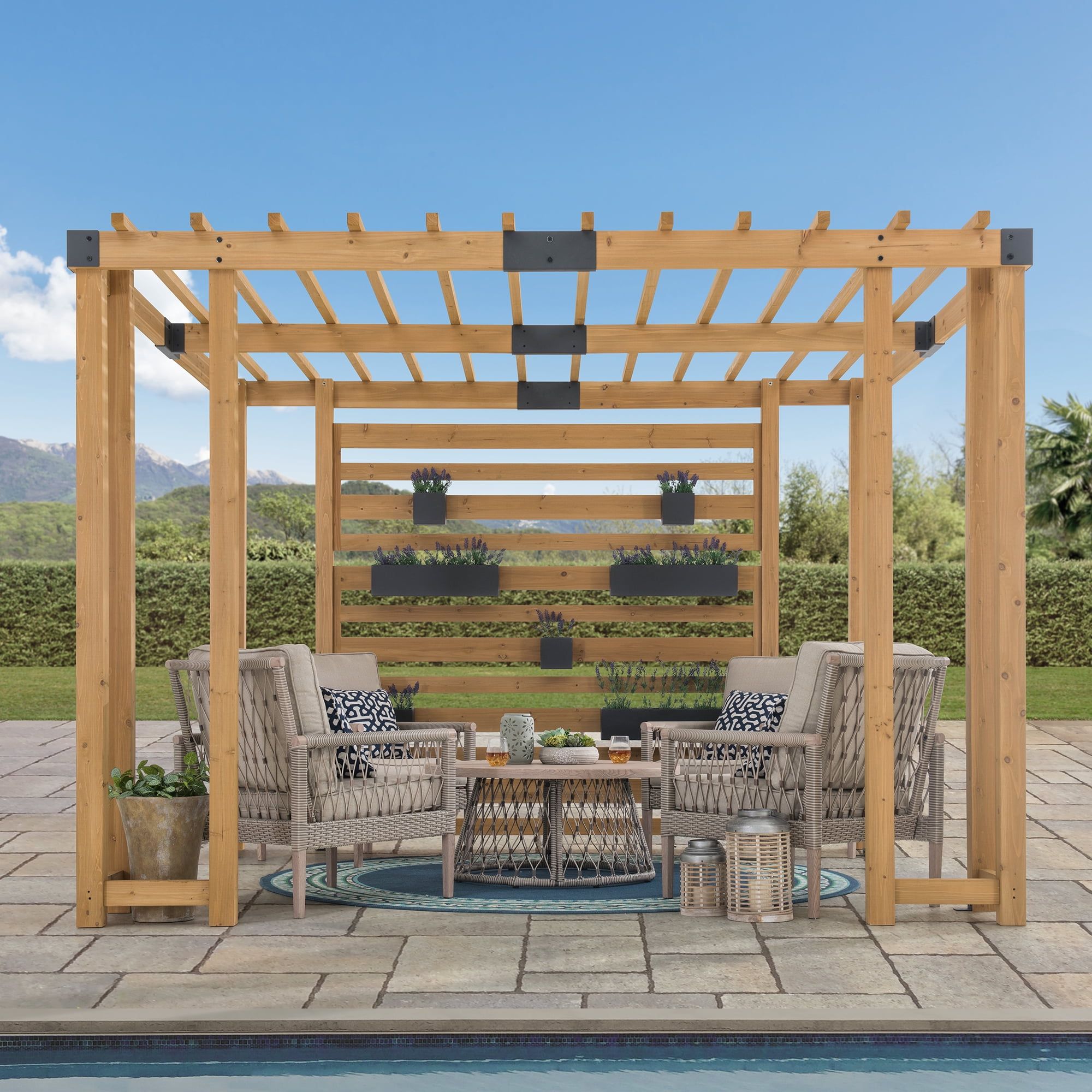 Sophia 10.5 x 10 ft Cedar Wood Pergola with Adjustable Planters