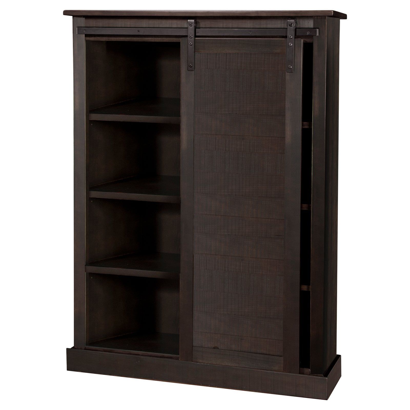 Traditional Brown Mahogany Wood Adjustable Barn Door Bookcase