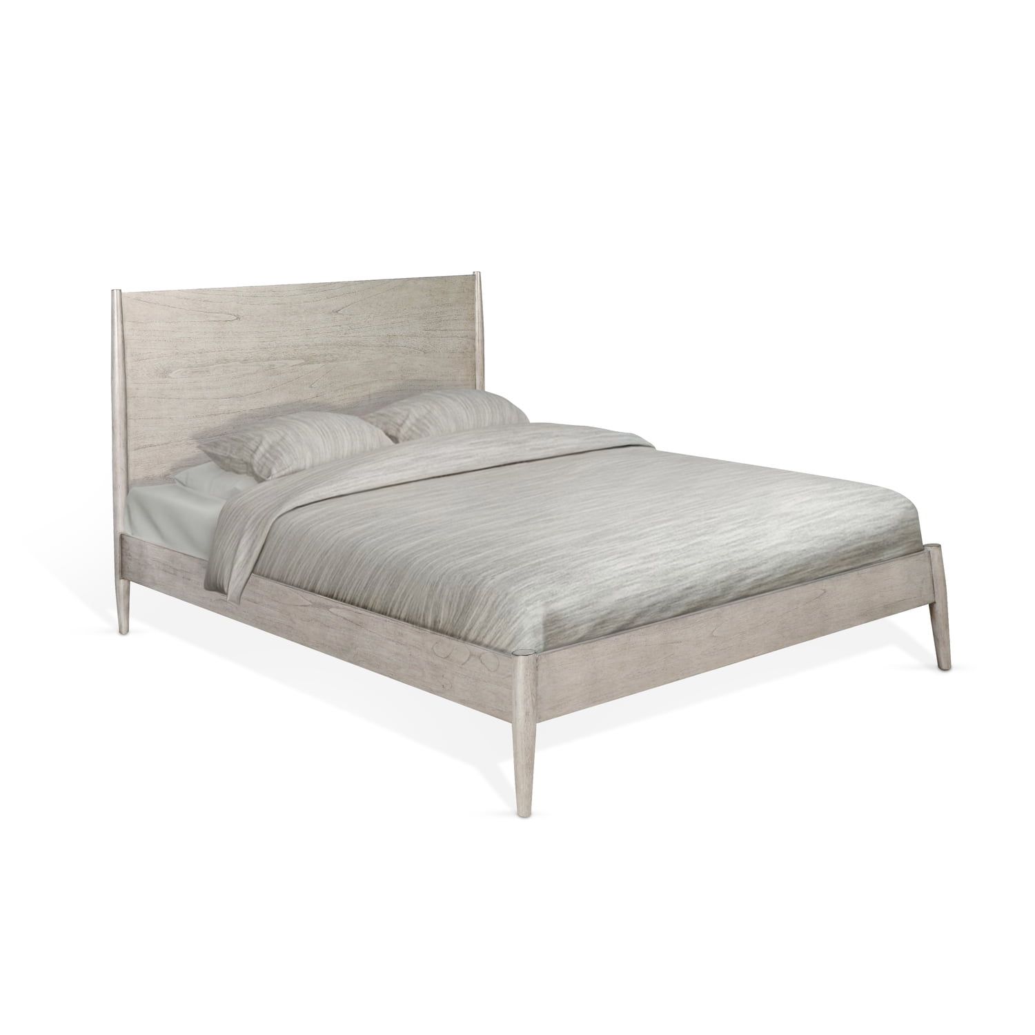 Gray Queen Platform Bed with Headboard and Drawer