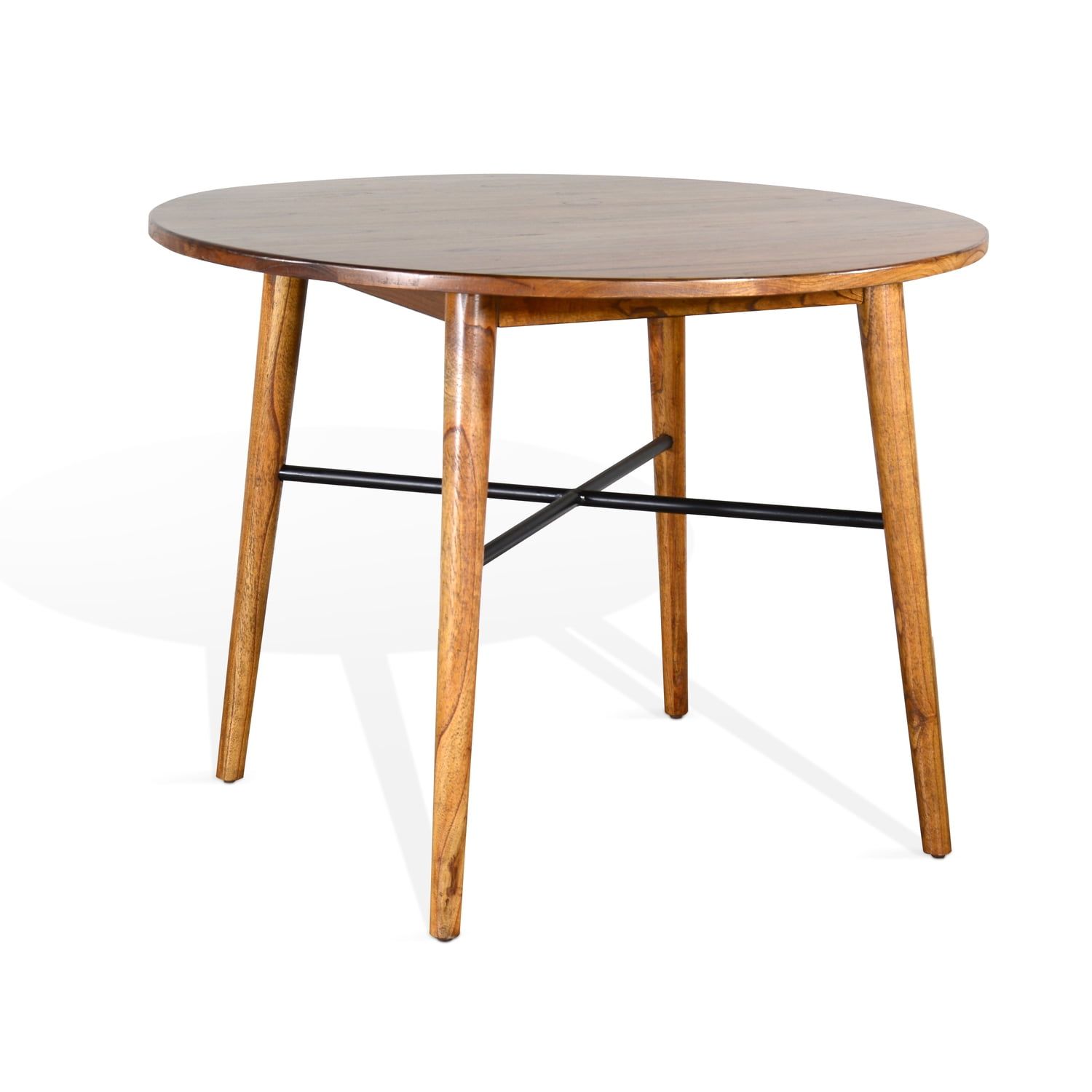 Brown Wood Round Mid-Century Modern Counter Height Table