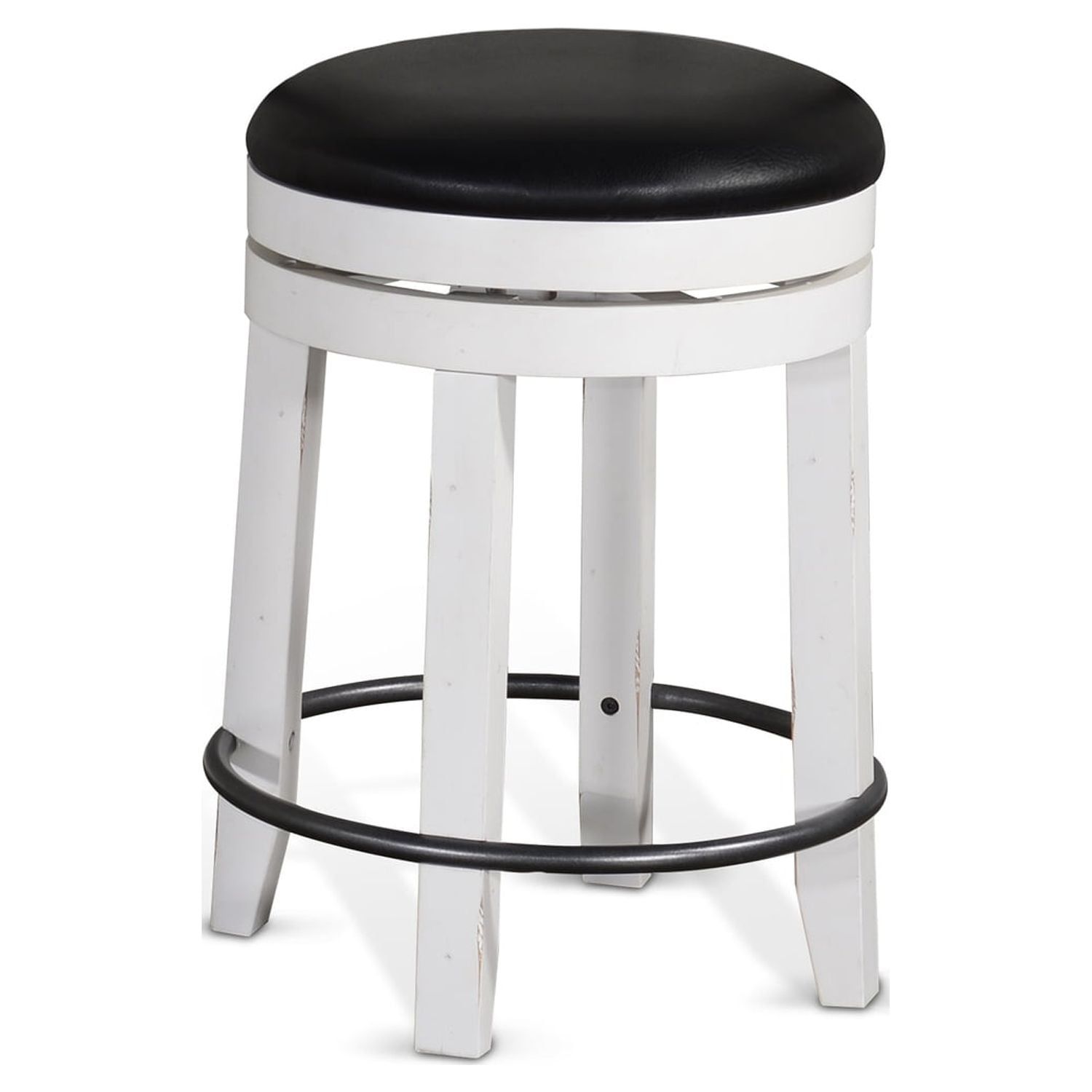 White and Dark Brown Wood Backless Swivel Stool