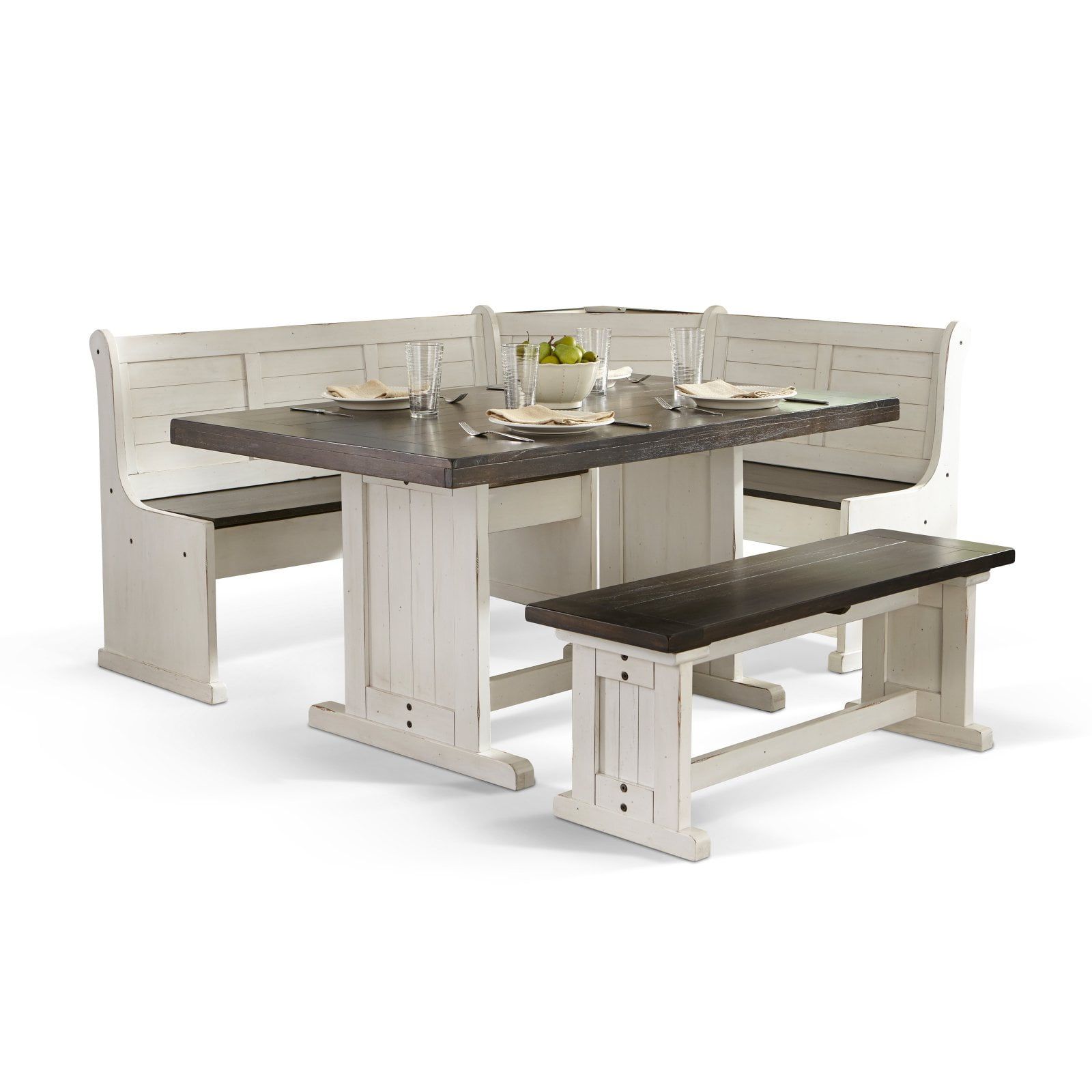 Carriage House Off-White and Dark Brown Wood Breakfast Nook Set