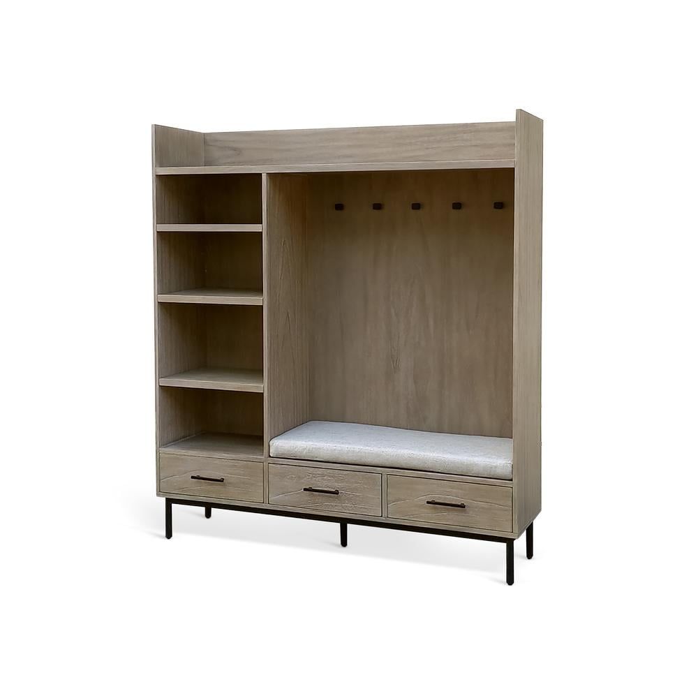 Jenny Light Brown Wood Hall Tree with Storage Bench