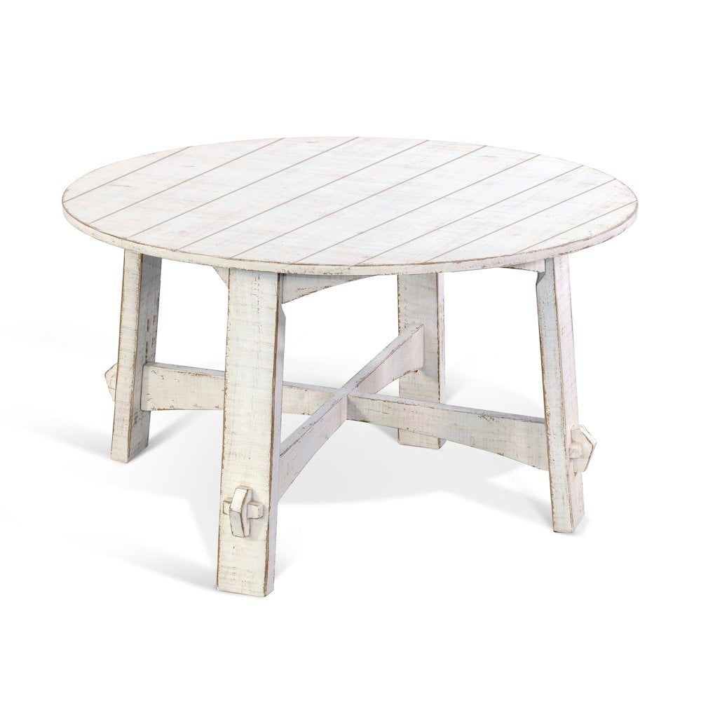 Transitional 54" Reclaimed Mahogany Round Dining Table in White