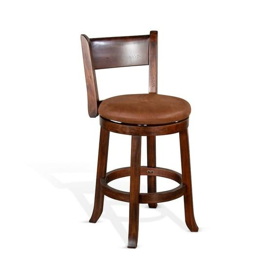 24" Dark Brown Mahogany Swivel Barstool with Vinyl Seat