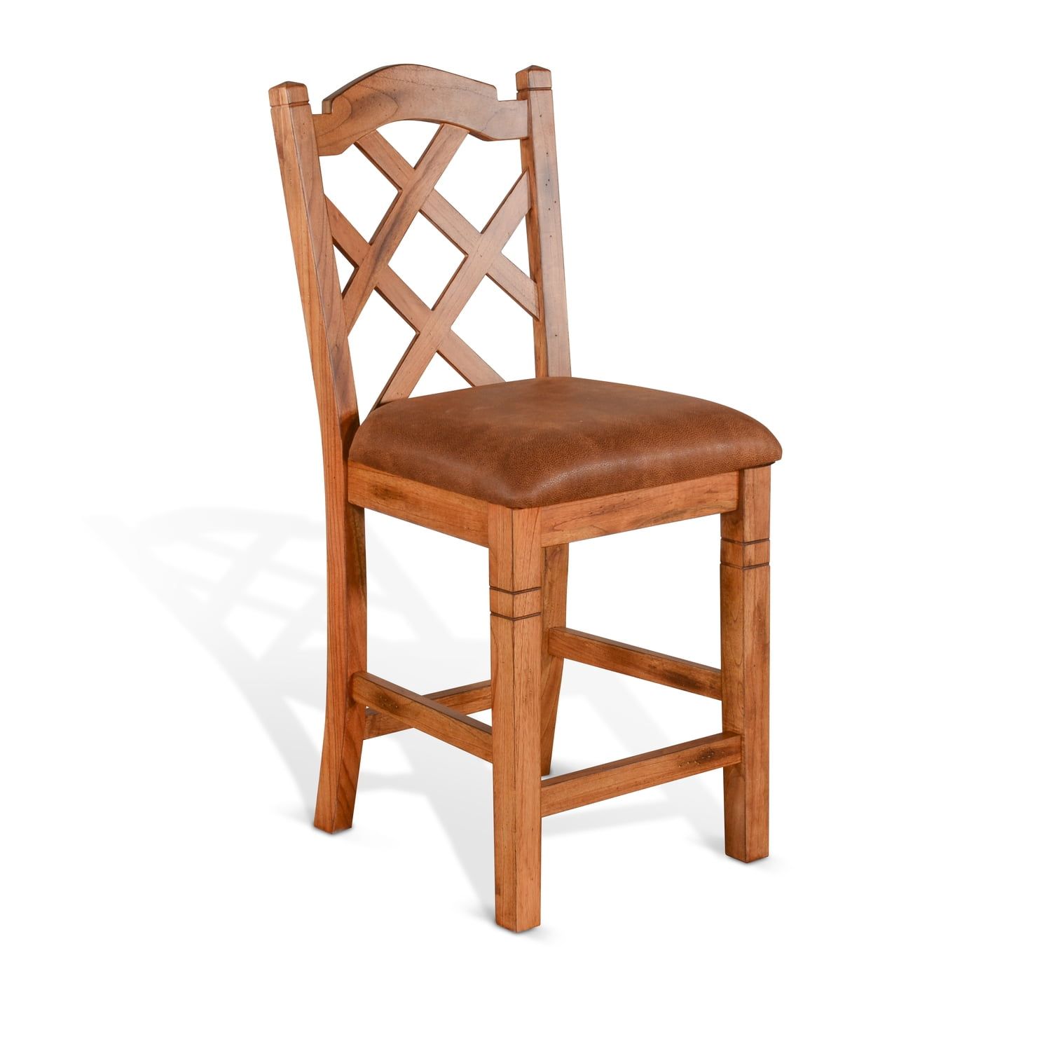 Rustic Oak Double Crossback Barstool with Cushioned Seat