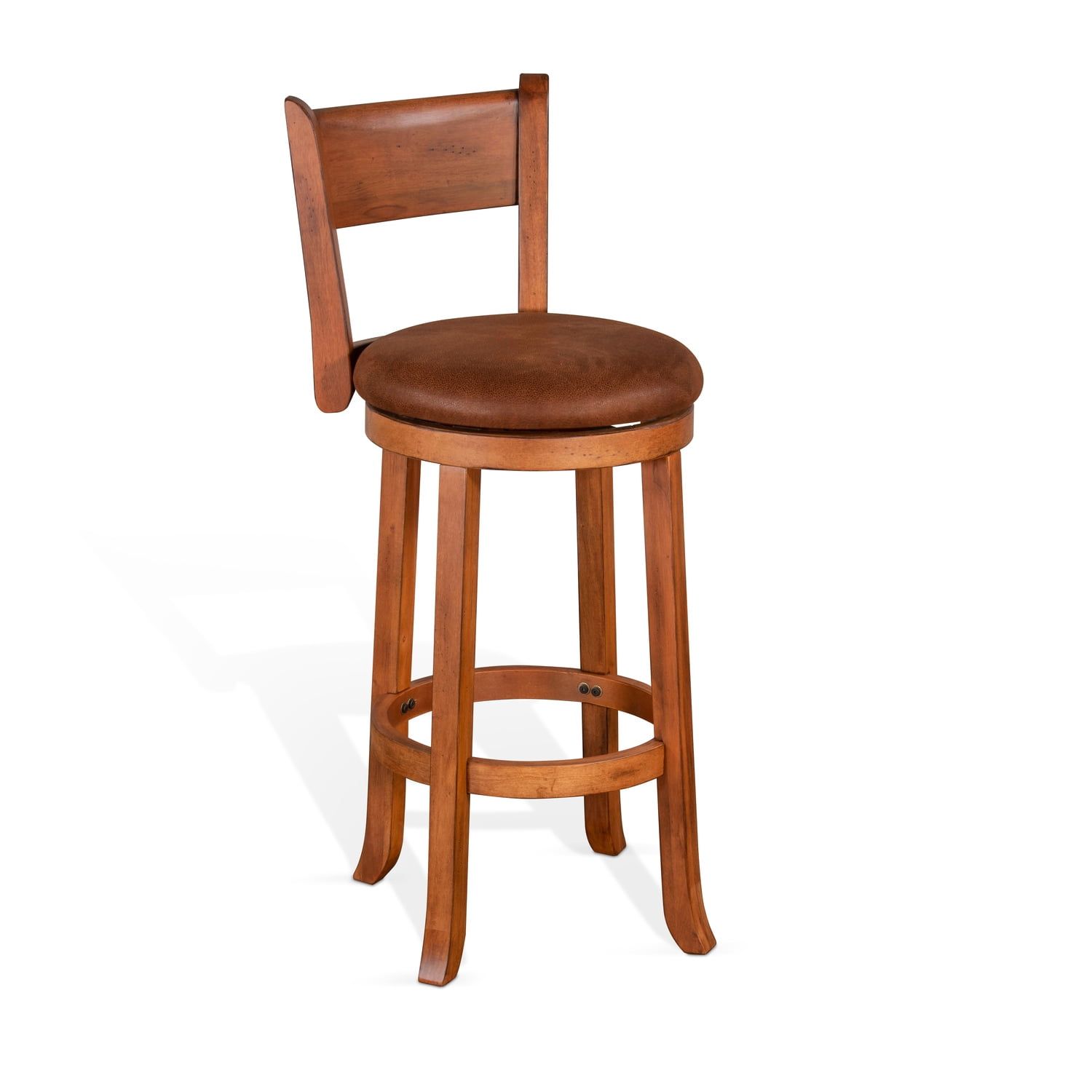 Rustic Oak Mahogany Wood Swivel Barstool with Cushioned Seat, 30"