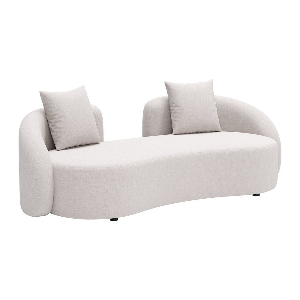 Beige Curved Three-Seat Outdoor Loveseat with Cushions