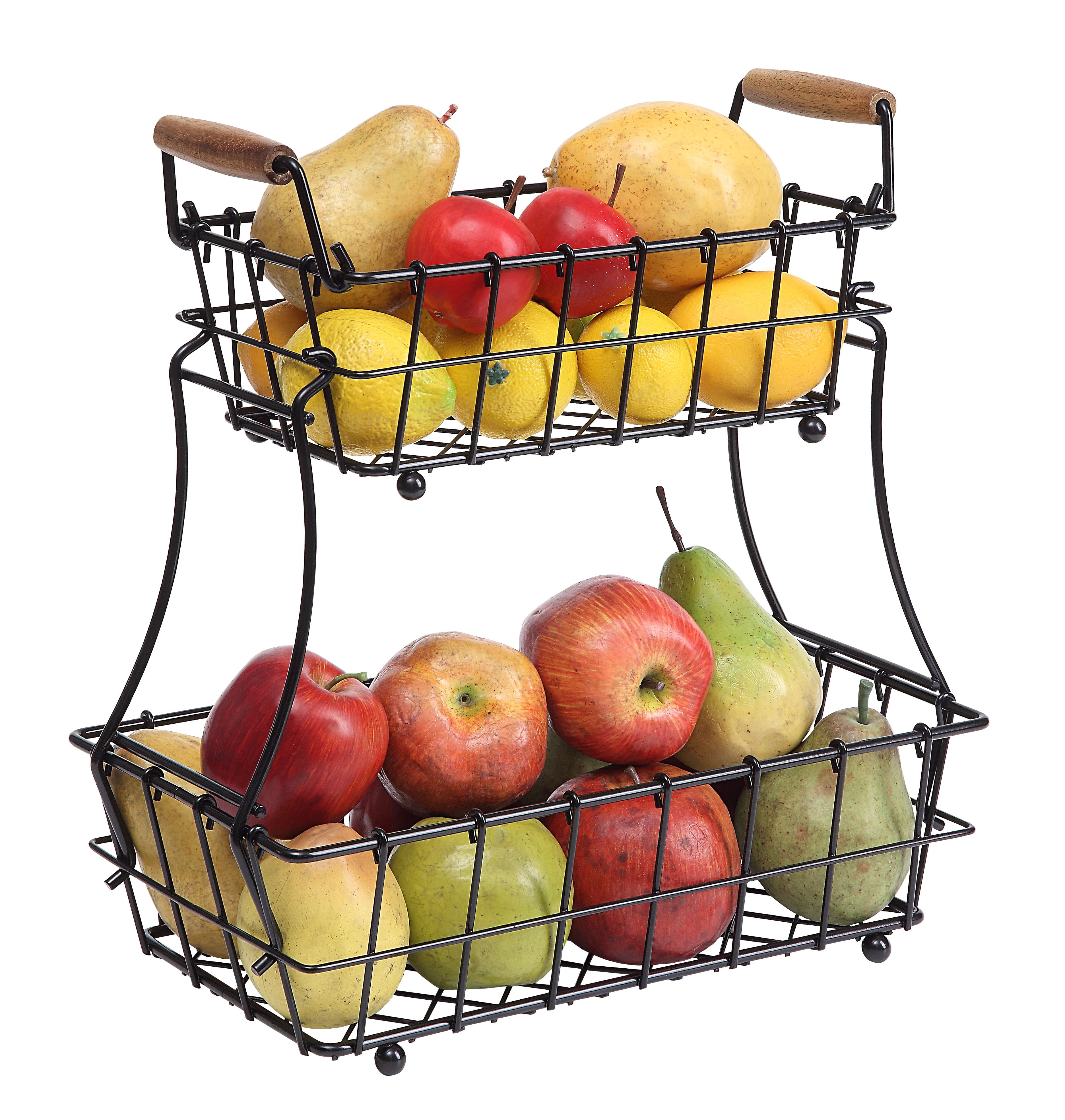 Compact 2-Tier Black Metal Wire Countertop Storage Basket