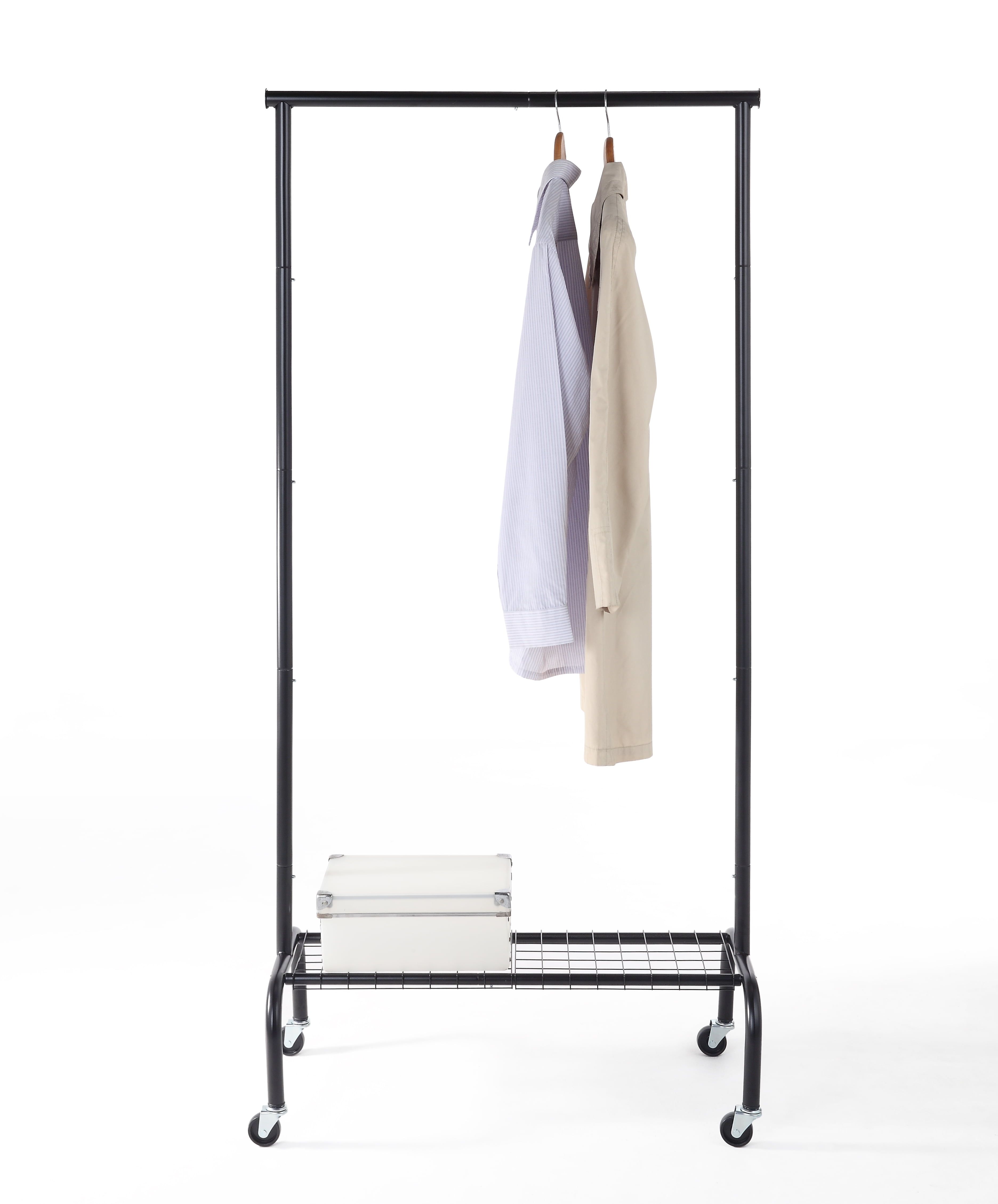 Black Metal Rolling Garment Rack with Wire Shelf