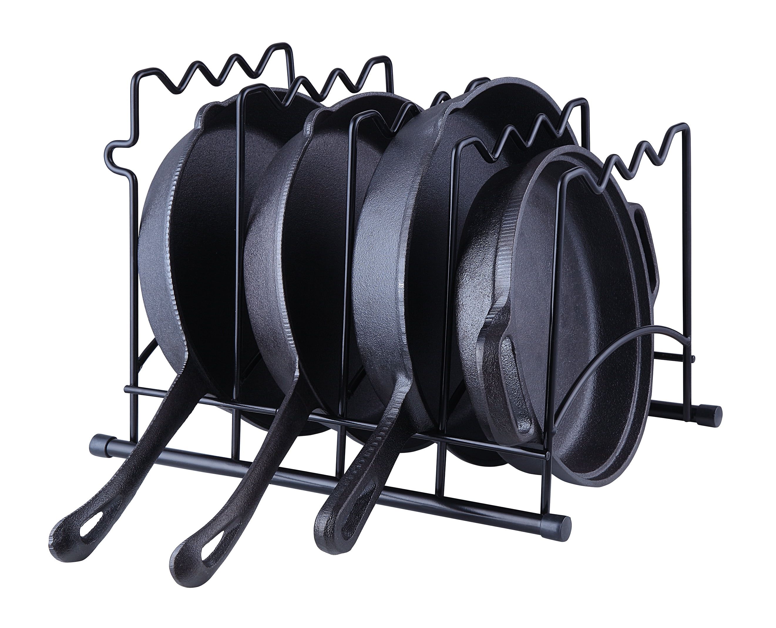 Heavy Duty Black Metal Kitchen Countertop Pan and Pot Organizer Rack