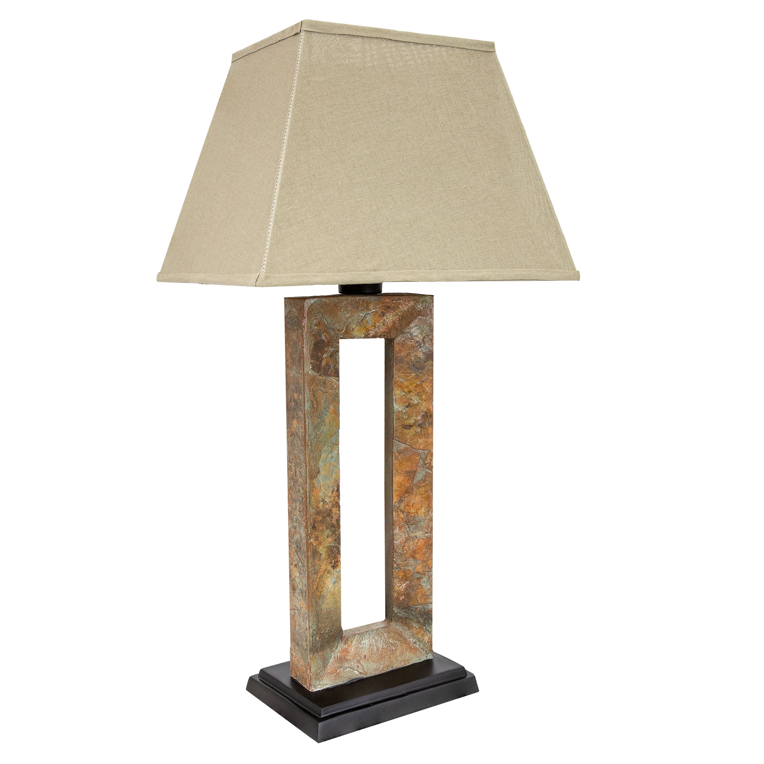 31" Rectangle Slate Outdoor Table Lamp with Beige Shade