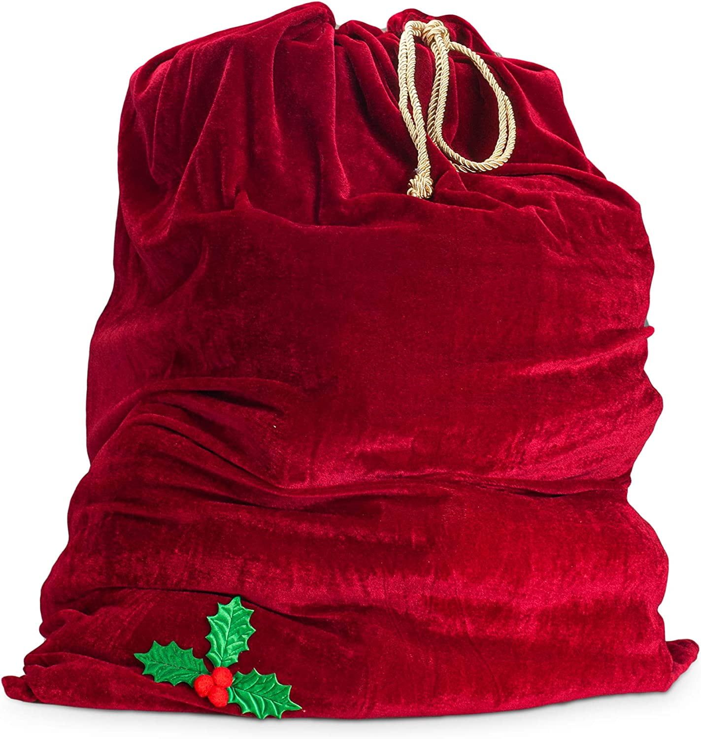 Crimson Velour Santa Gift Bag with Golden Drawstring, 36" x 27"