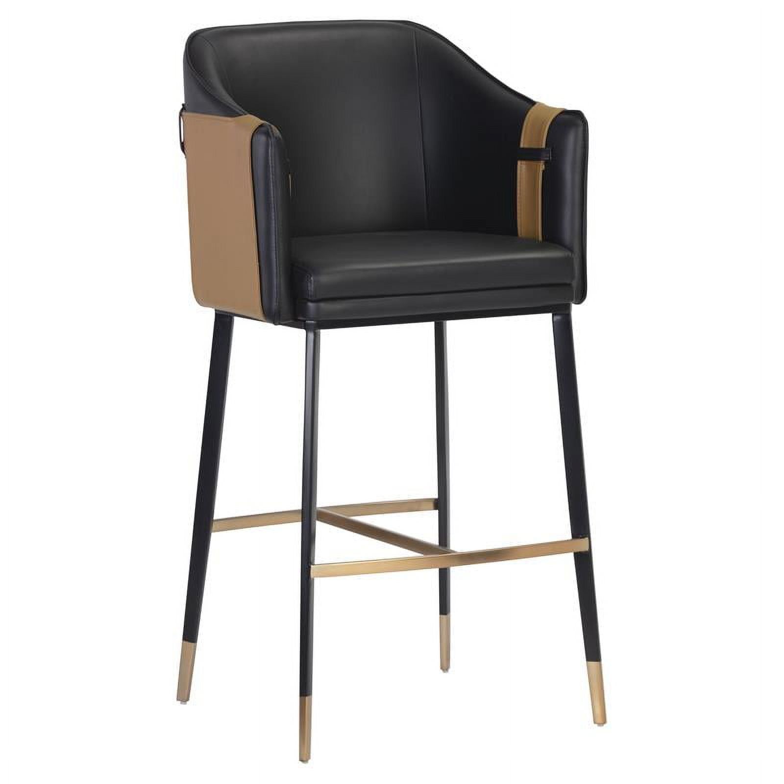 Napa Black and Cognac Barrel Back Barstool with Black Steel Legs