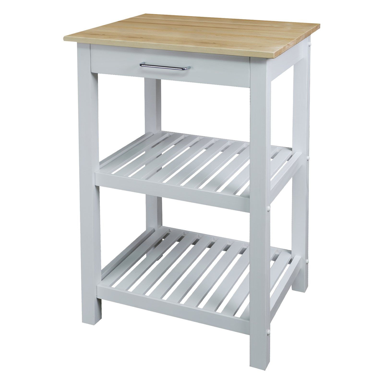 White Kitchen Island with American Hardwood Top and Shelves