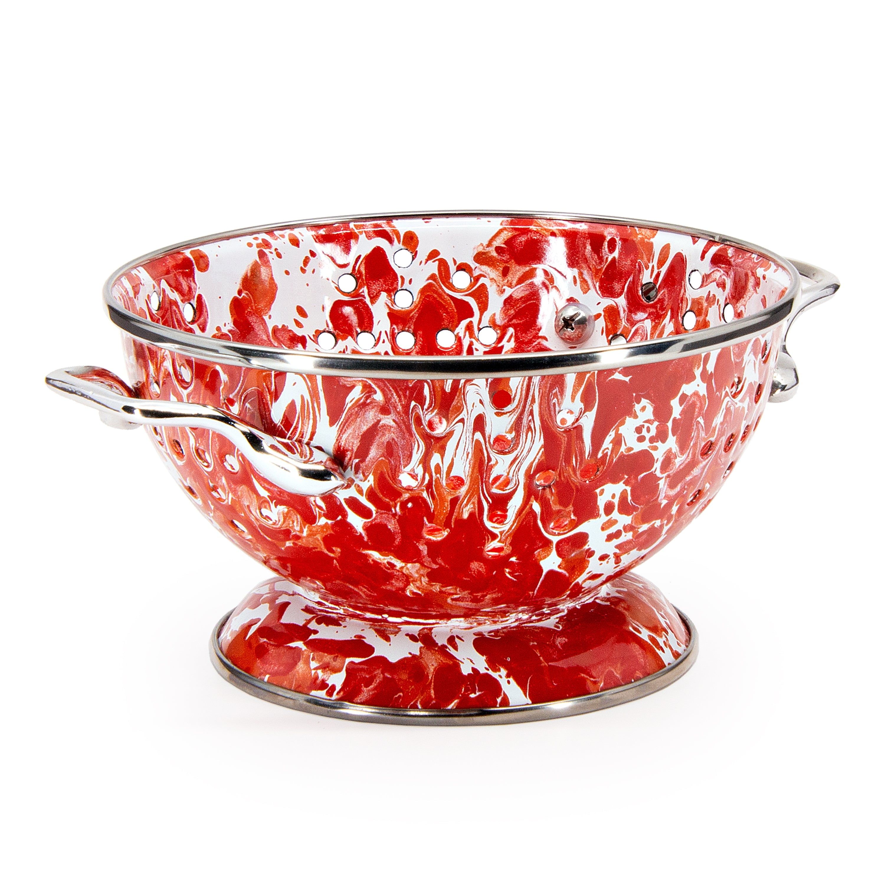 Sunset Red Enamel Petite Colander with Stainless Steel Rim