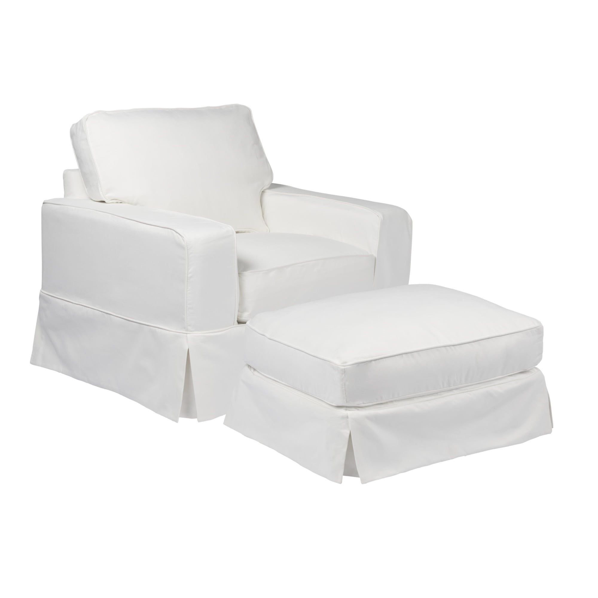 Traditional White Slipcovered Accent Chair and Ottoman Set