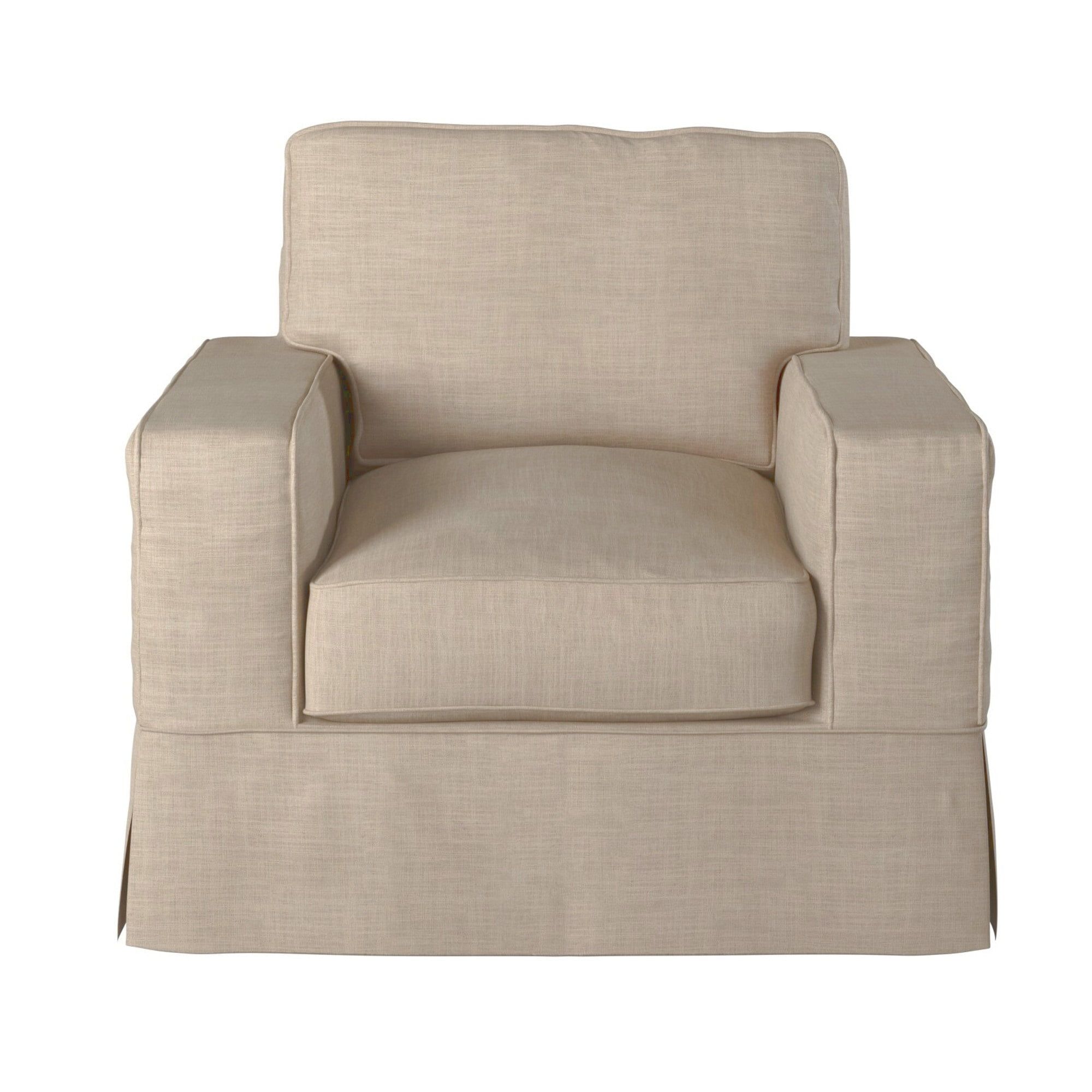 Linen Gray Slipcovered Accent Chair with Wood Frame