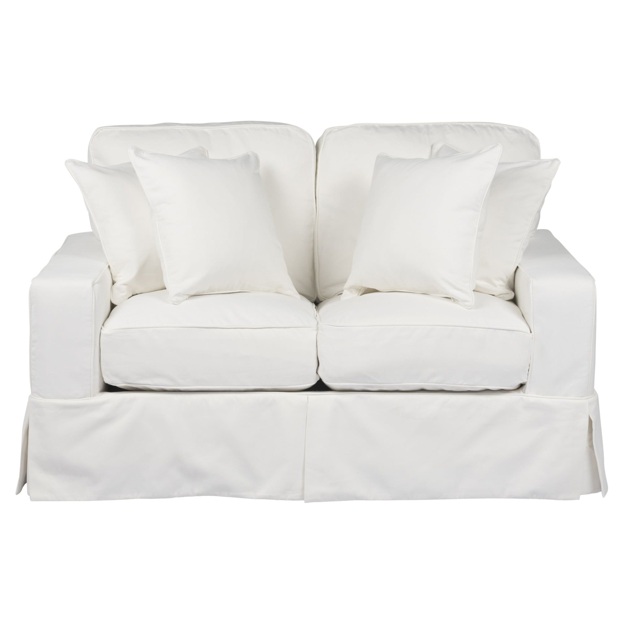 White Fabric Slipcovered Loveseat with Track Arms